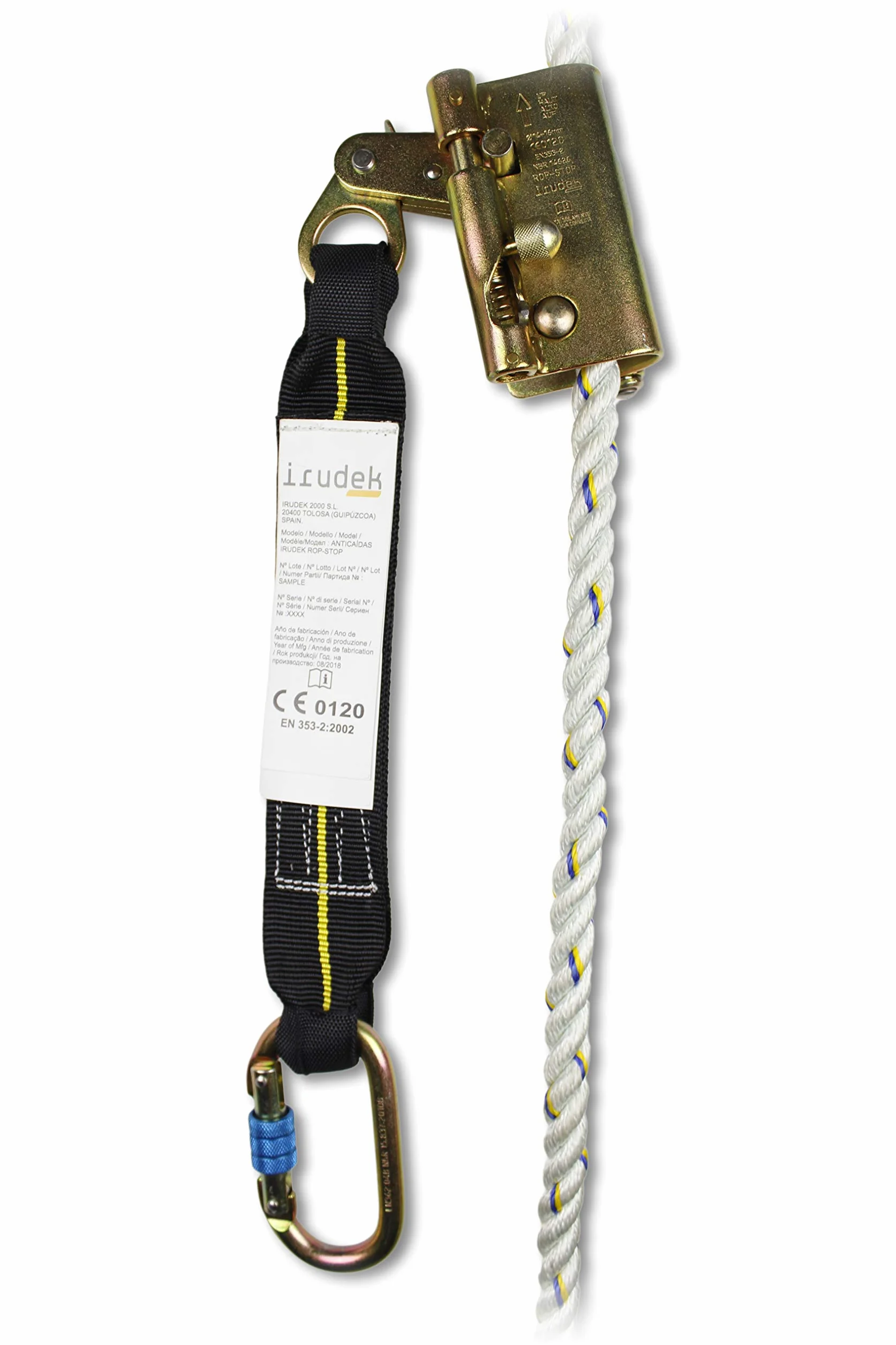 Irudek ROP-STOP sin Cuerda - Anticaídas Deslizante sobre Cuerda Cobra 14 mm | Dispositivo de Acero con Bloqueo Automático | Montaje Rápido en Cualquier Tramo | EN 353-2 | EPI Trabajos en Altura