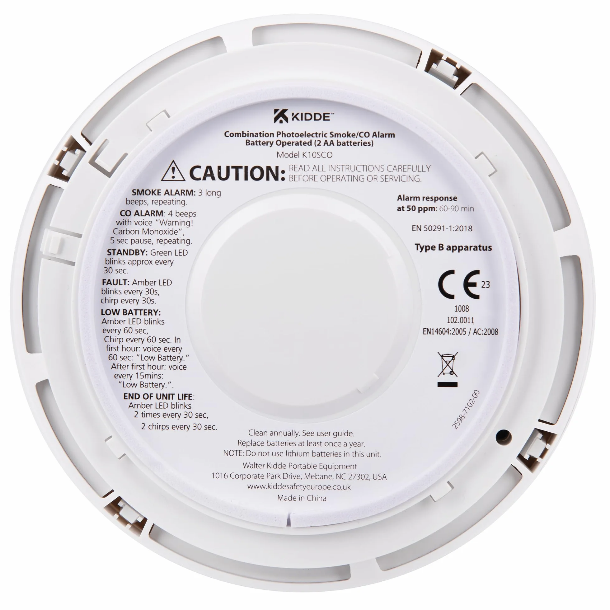 Kidde K10SCO - Alarma combinada de humo y CO con notificación de voz