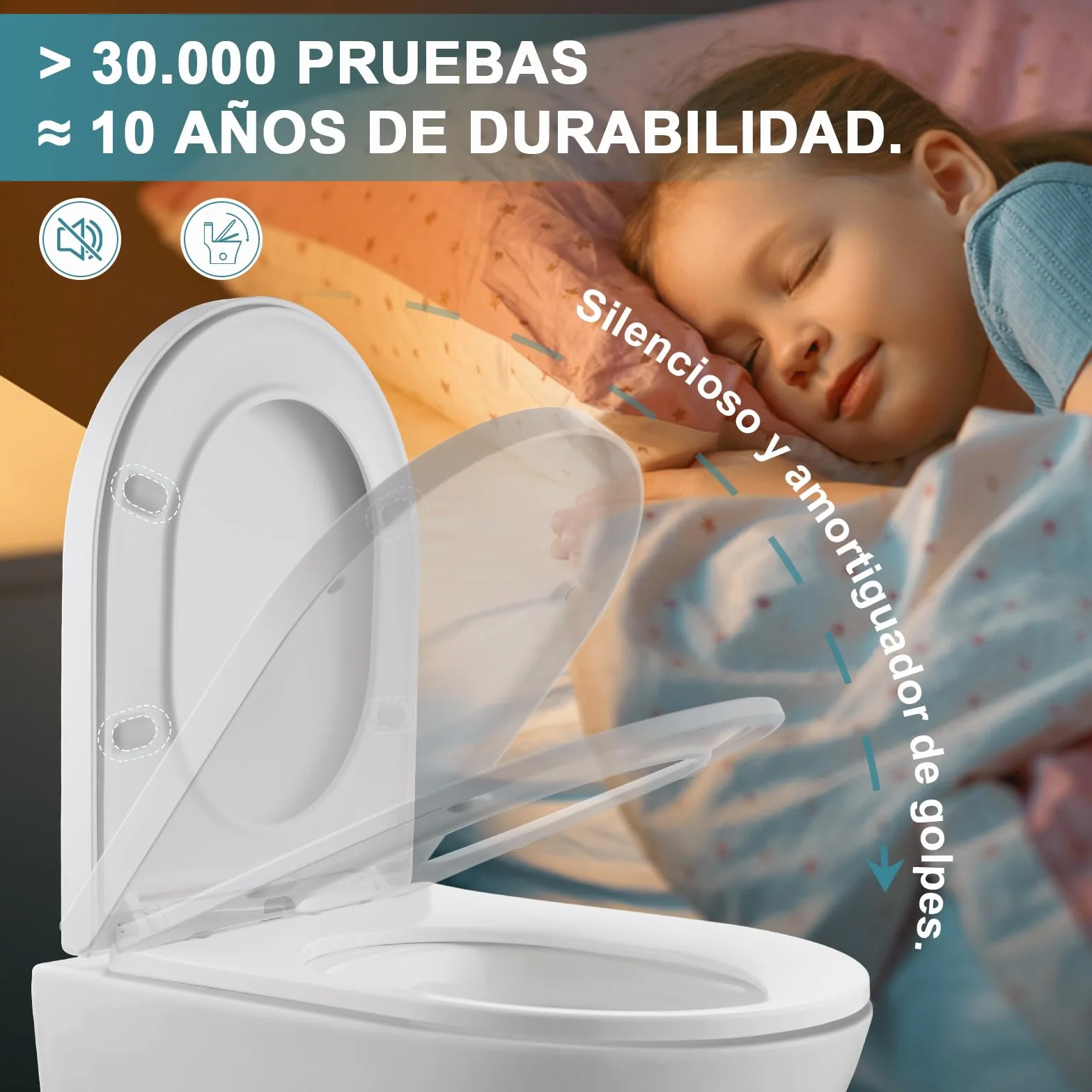 Tapa WC Universal Amortiguada D-Forma 430x360 mm, Duroplast Blanco