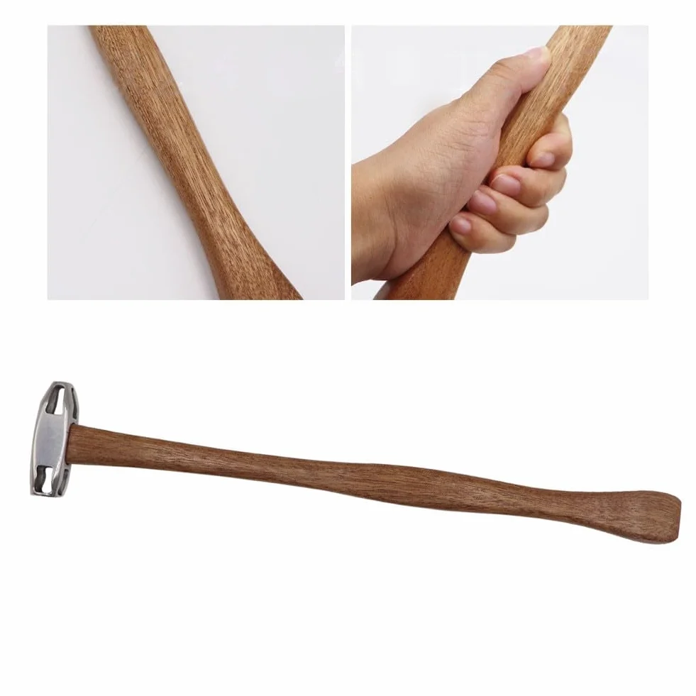 Whychstore Martillo de percusión de acero inoxidable para reparación de chapa, cabezales bilaterales con mango ergonómico de haya, diseño hueco ligero para un trabajo de carrocería sin costuras