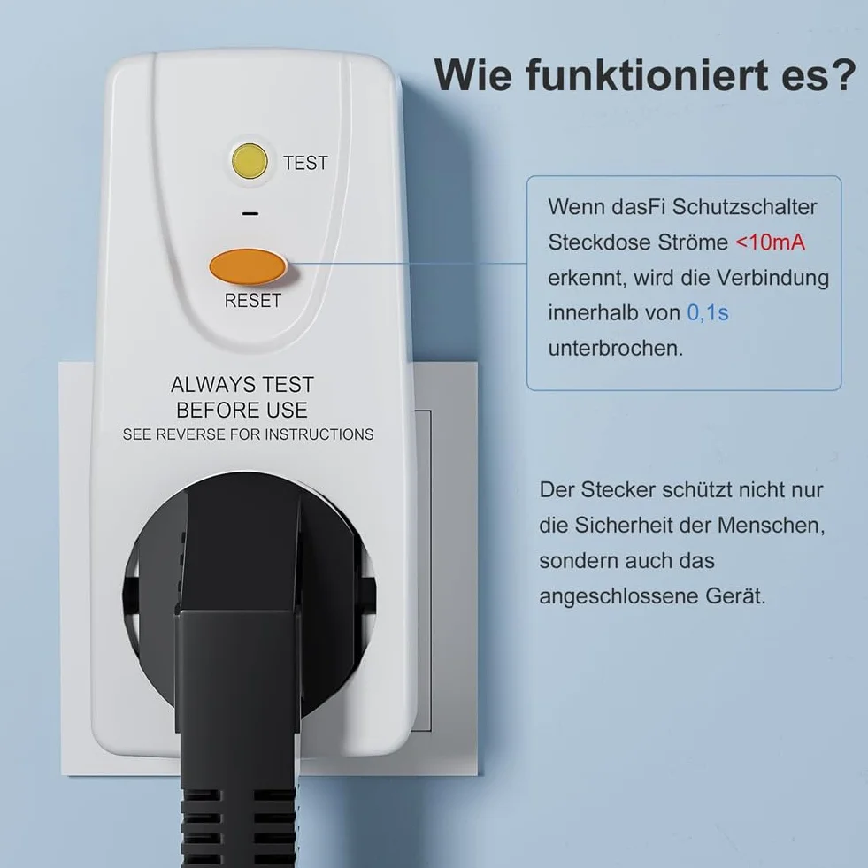 Paquete de 2 conectores de protección fugas Gfci 16 A RCD Enchufe Disyuntor para uso doméstico Enchufe de protección personal Enchufe EU