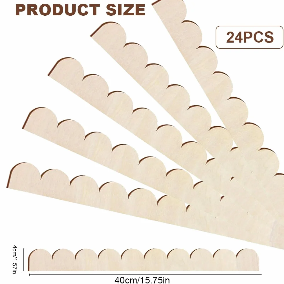 Listones de madera decorativos sin barnizar 40x4 cm con borde festoneado para DIY