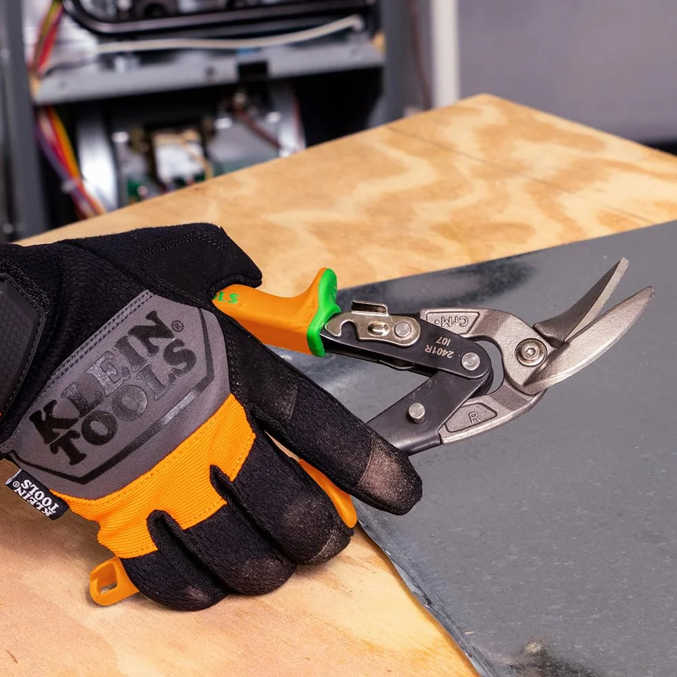 Klein Tools 2401R Tijeras compensadas de corte derecho, tijeras de hojalata de aviación con hoja forjada para corte de chapa de precisión