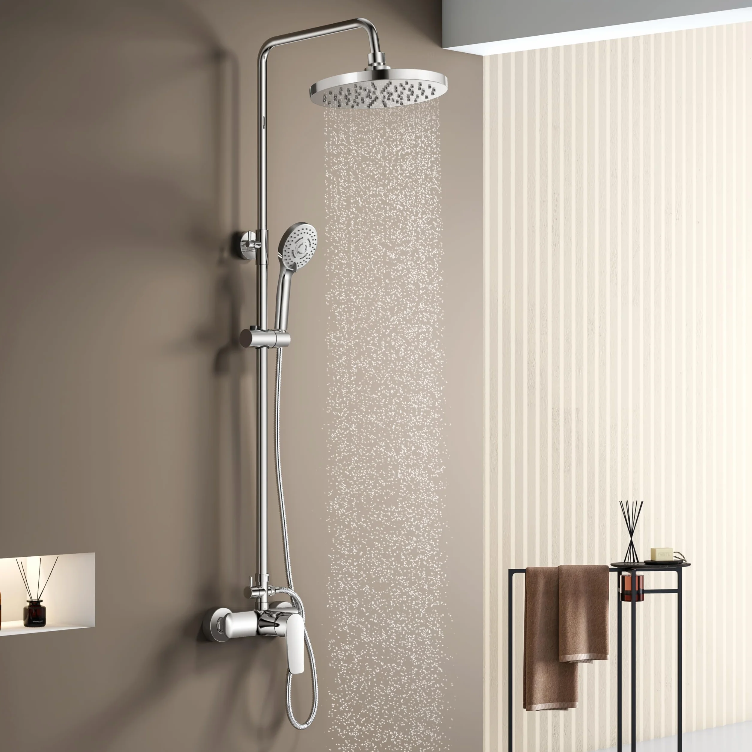 YOOZENA Columna de Ducha, Duchas de Baño Columna Extensible con Grifo,Columna Ducha con Manguera, Ducha Lluvia, Cromado Redondo