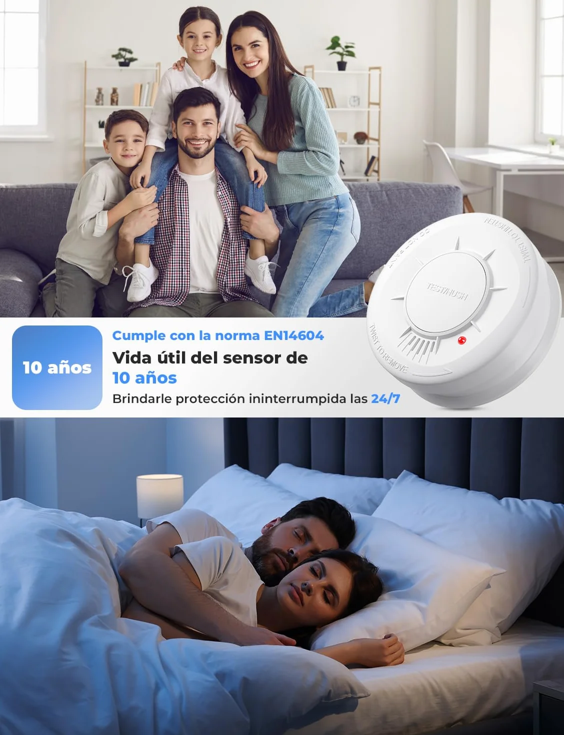 LIORQUE Detector de Humo, Alarma de Humo con Sensor de 10 Años, 5 Años de Duración de Batería, Detector Incendios with LED Indicator con Alarma de 85 dB (1 Pieza)