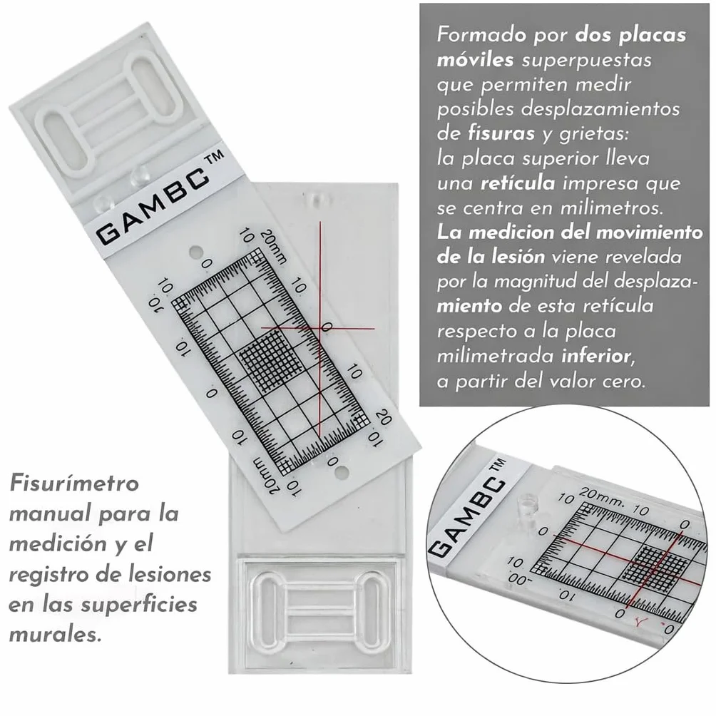 3 Piezas - GAMBC® Fisurometro grietas - Medidor Manual de Grietas en Paredes - Para Medir y Registrar Lesiones y Grietas en Superficies Planas de Mampostería
