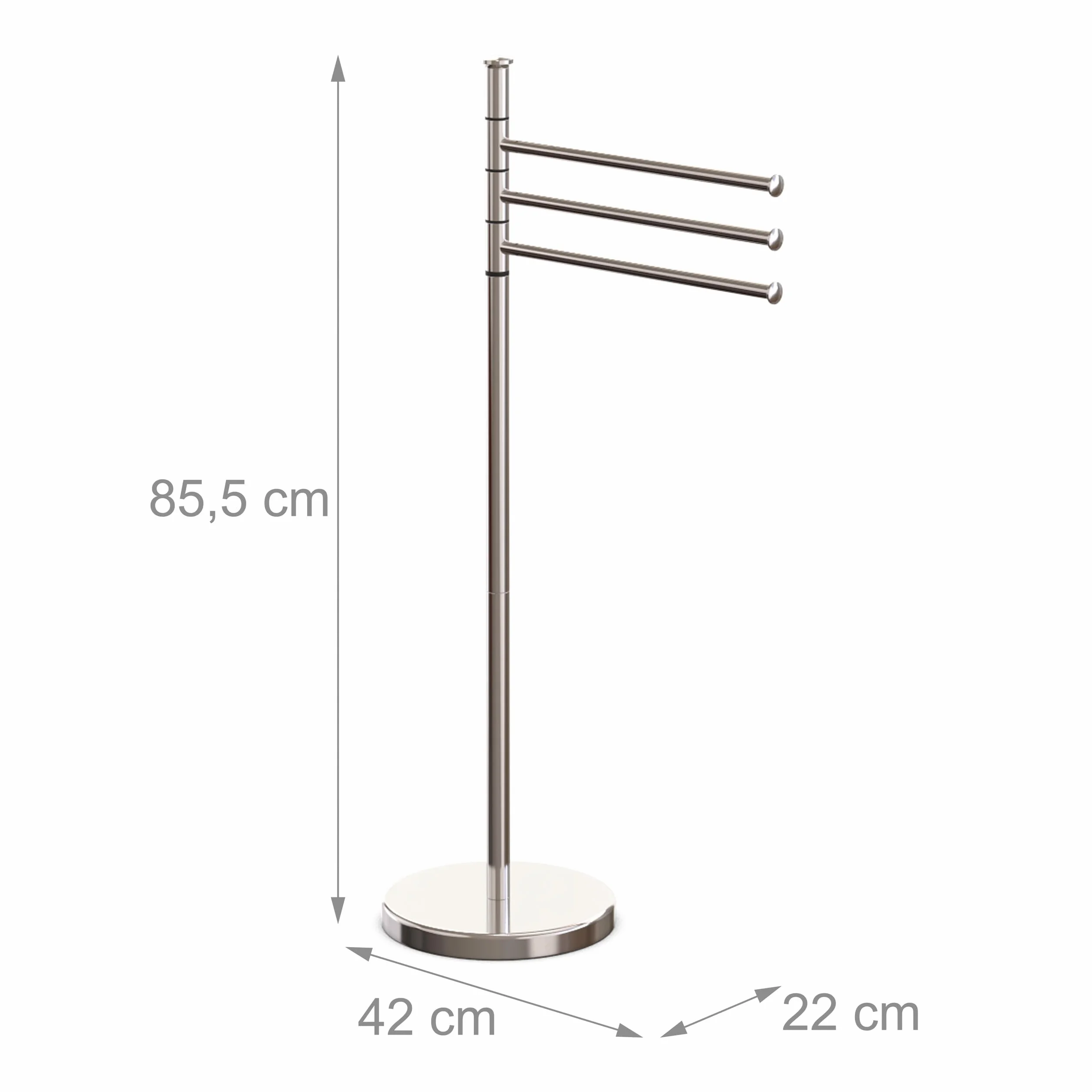 Relaxdays Toallero de Pie, 3 Brazos Giratorios, 85,5x42x22 cm, Soporte Toallas, Acero Inoxidable, Baño, Color a Elegir