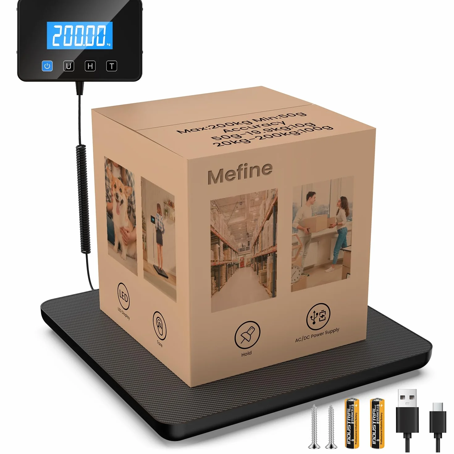 Báscula Industrial de Precisión 200 kg, Digital con Display LCD y Función Tara
