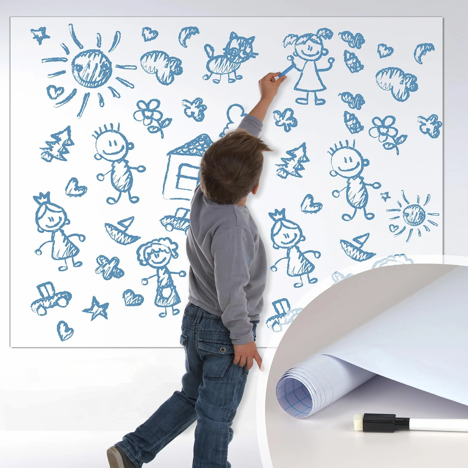 Pizarra Blanca Autoadhesiva 44x200cm Rollo Impermeable para Hogar Oficina Escuela