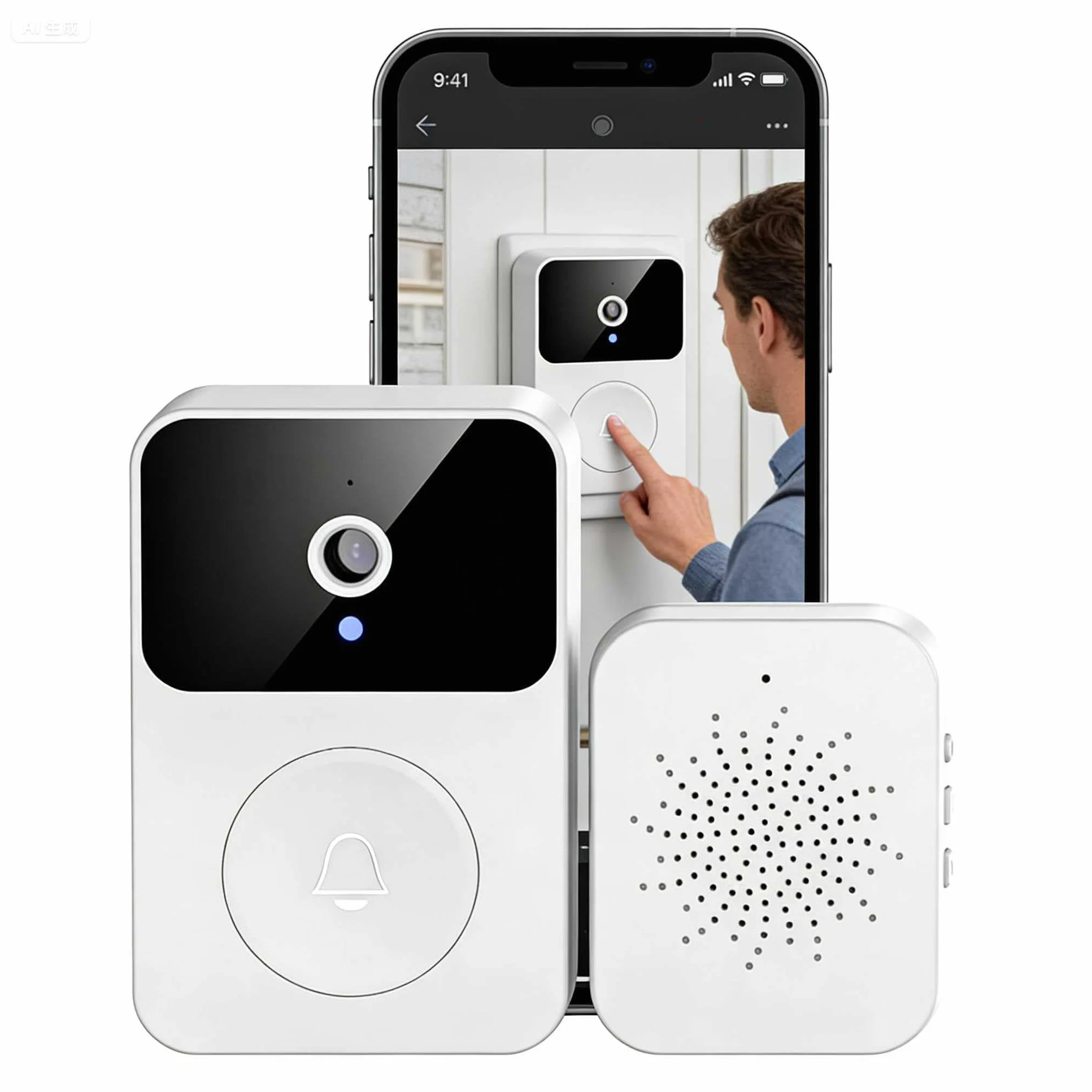 Timbre Inalámbrico Exterior con Cámara HD 1080P - Videoportero WiFi Visión Nocturna Audio Bidireccional