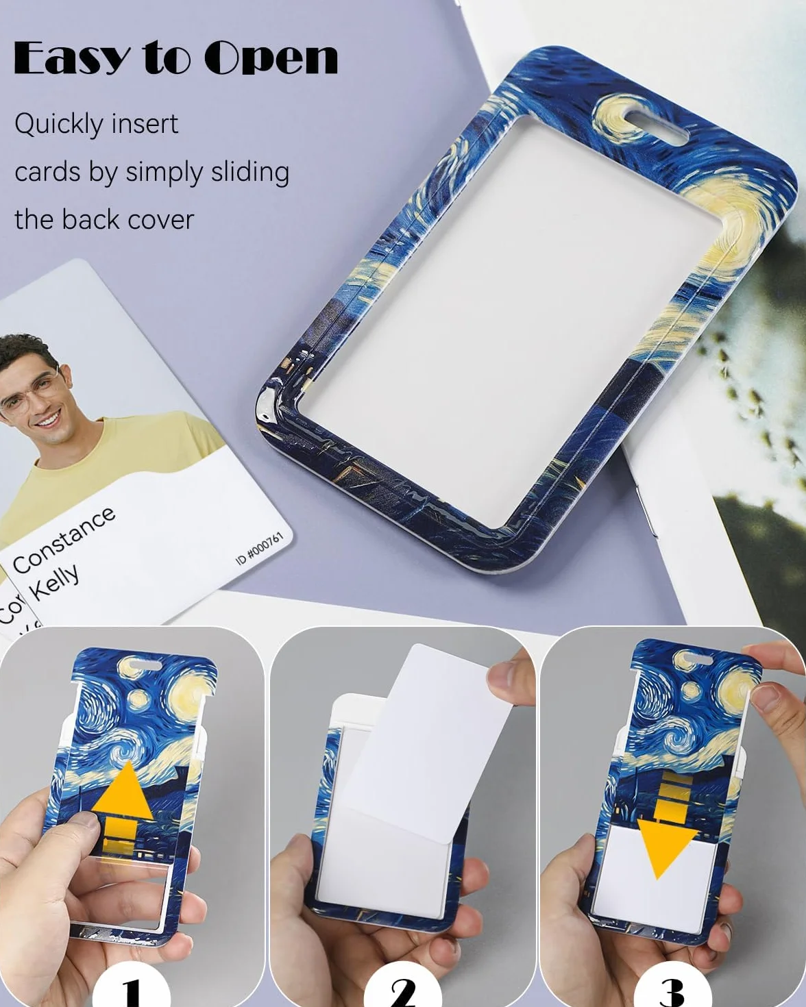 Uniclife Porta Tarjetas Identificativas La Noche estrellada Plástico Retráctil Mosquetón Cordón Desmontable Protector Vertical