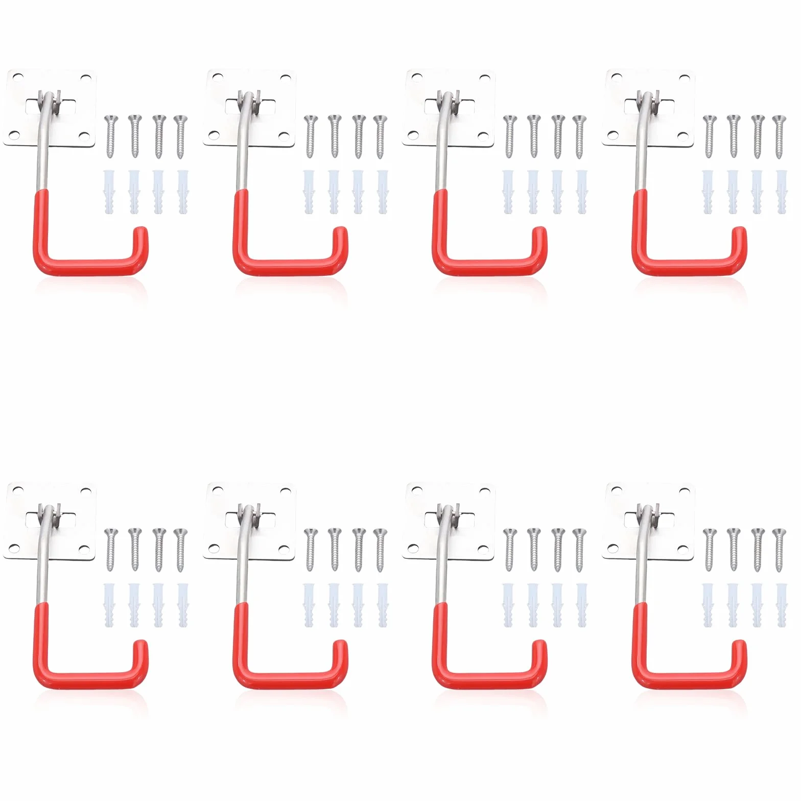 Ganchos Garaje, 8 Ganchos Ajustables para Almacenamiento de pared, Ganchos de Acero Inoxidable Resistentes con Revestimiento Antideslizante Organiza motosierras, Herramientas de Jardín