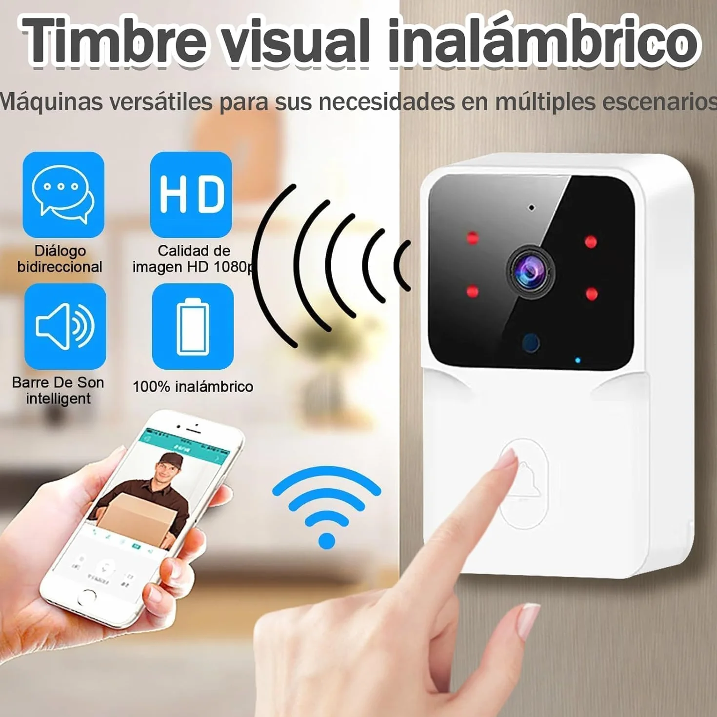 Videoportero Inalámbrico WiFi con Cámara HD1080P Visión Nocturna Resistente al Agua Control por App