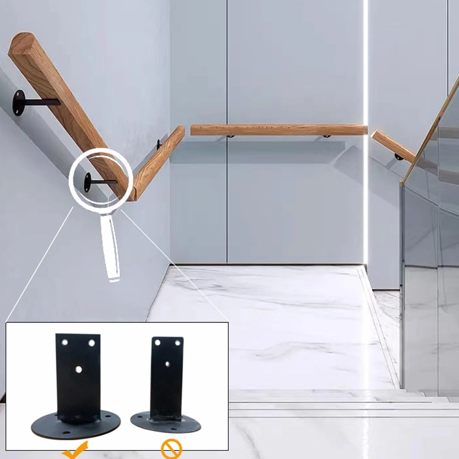 Pasamanos De Madera Redondo, Barandilla De Escalera Interiores, Antideslizante Barra De Soporte para Pasillo con Kit Completo, De 50-400 cm, Con 2 Soportes Para Ancianos (madera, 180cm)