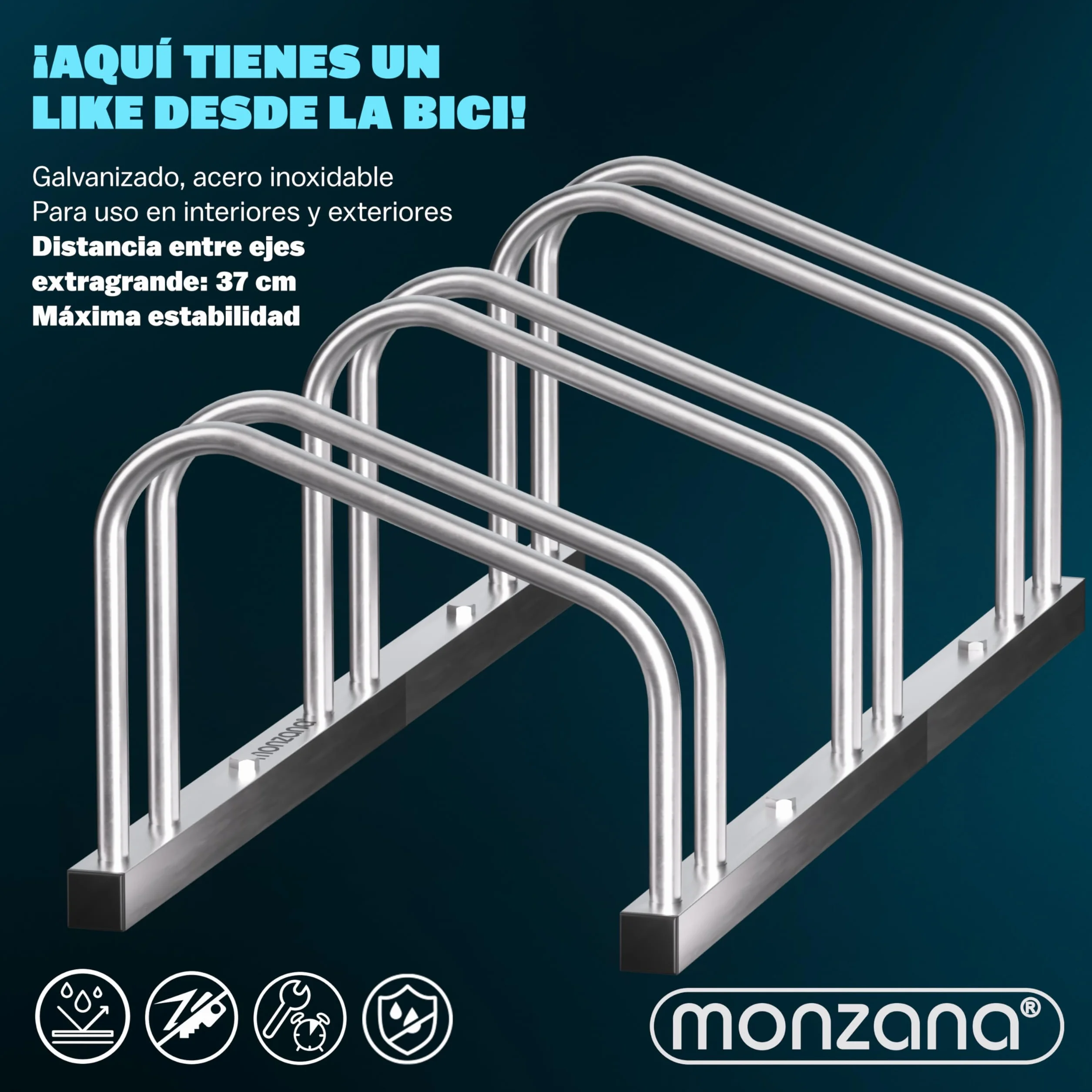 Monzana® Soporte para Aparcar Bicicletas, Aparcamiento Estacionamiento 3 Bicis, Parking Bicicleta 30-65mm, Guarda Bici Interior Exterior, Montaje Pared Suelo, Aparcabicicletas, Portabicicletas