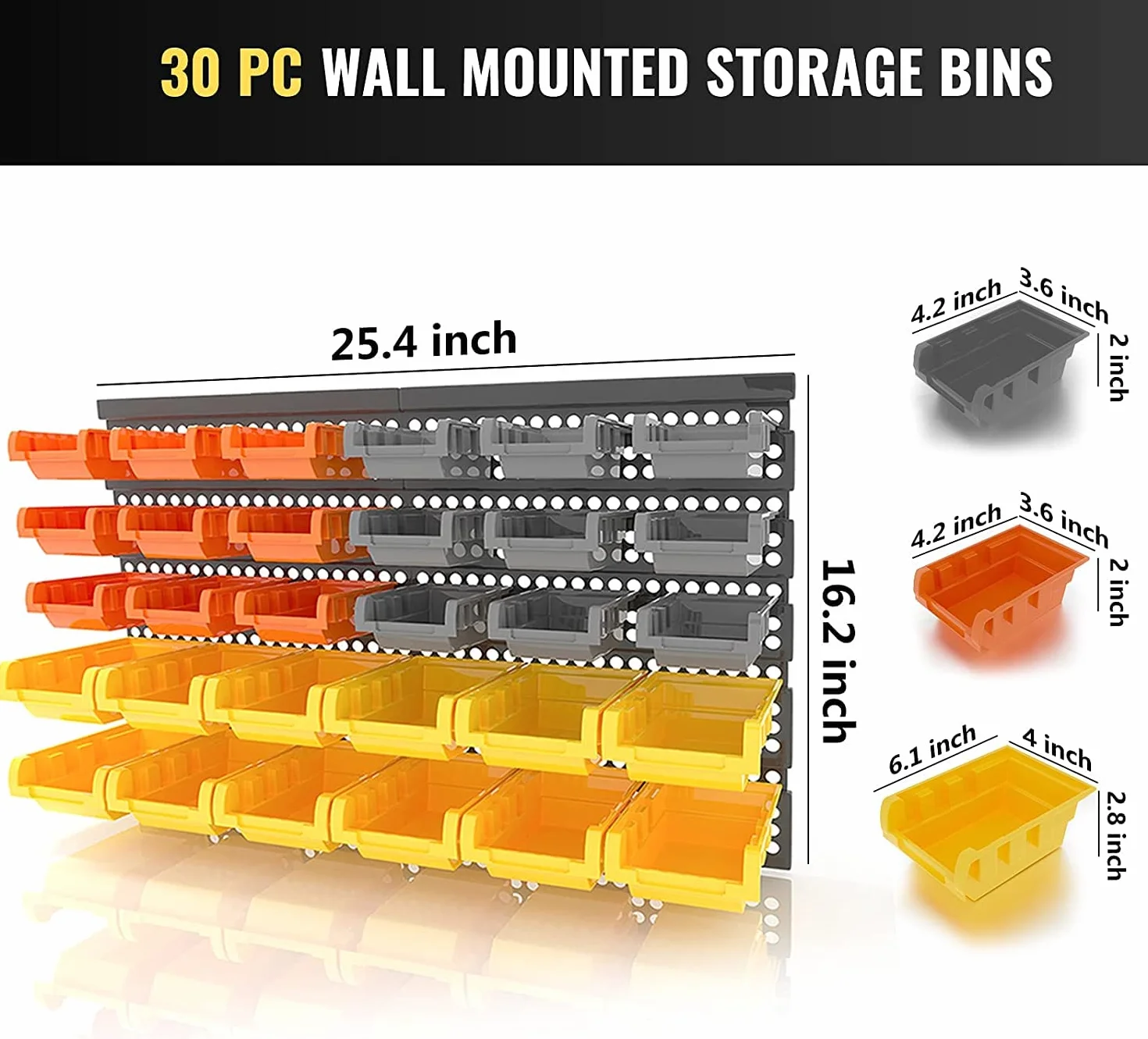 XDOVET Caja de acabado del garaje, caja de piezas pequeñas de almacenamiento de pared 30pc, con placa de clavos y tornillos de instalación, tuercas de almacenamiento, pernos, tornillos, clavos