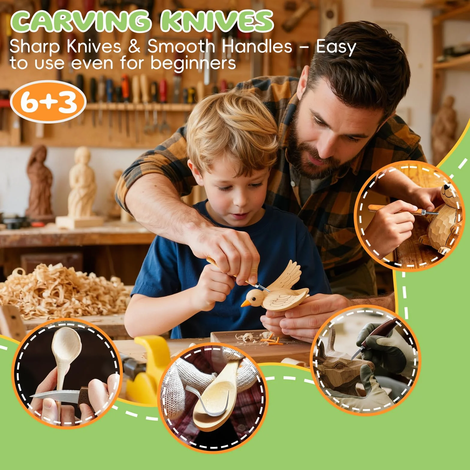 Housolution Kit de Tallado en Madera con Bolsa de Transporte, 29PCS Herramientas de Carpintería para Principiantes y Aficionados