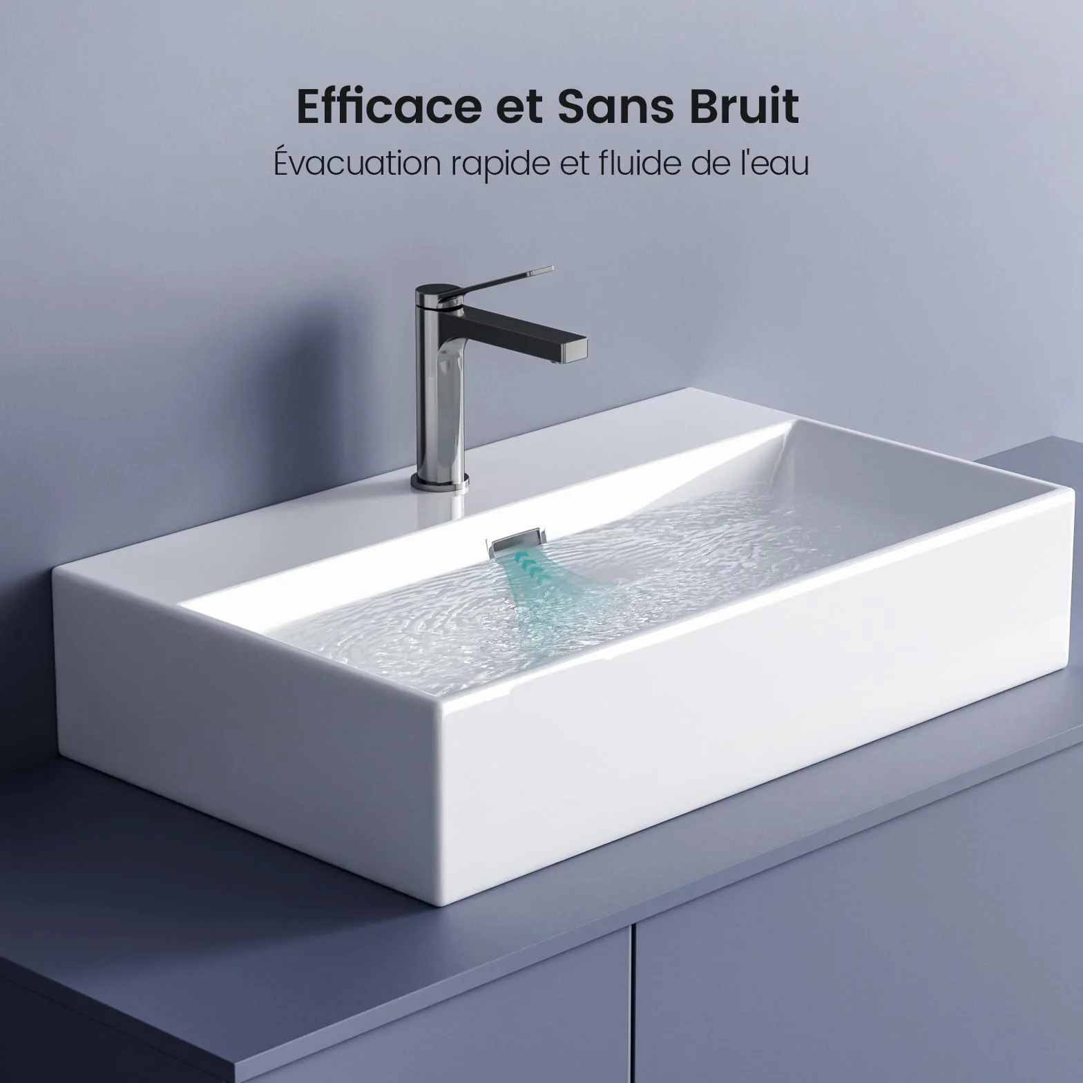 EMKE Lavabo de diseño moderno, lavabo colgante de cerámica de alta calidad con borde fino, lavabo para cuarto de baño y WC invitados, 415 x 360 x 130 mm, blanco, lavabo cuadrado, lavabo en plano