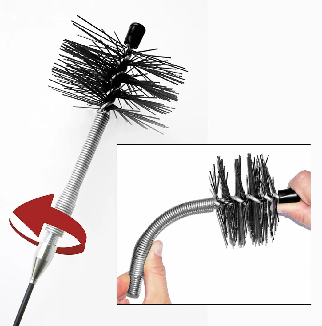 ULTRABrush | Limpieza de chimeneas. Kit de limpieza para estufa de pellet. Escobilla para deshollinador compatible con todo tipo de chimeneas. Incluye dispensador para un uso rápido y práctico.