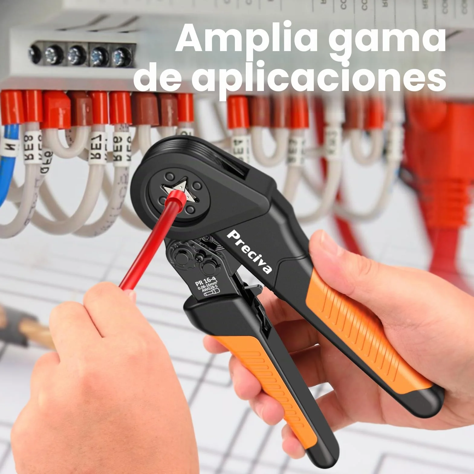 Preciva Crimpadora Terminales Electricos 0,08-16 mm² con Terminal de 1300 con un solo cable y dos cables, Juego de alicates de corte, ajustables, para la industria, Alicates de corte bricolaje