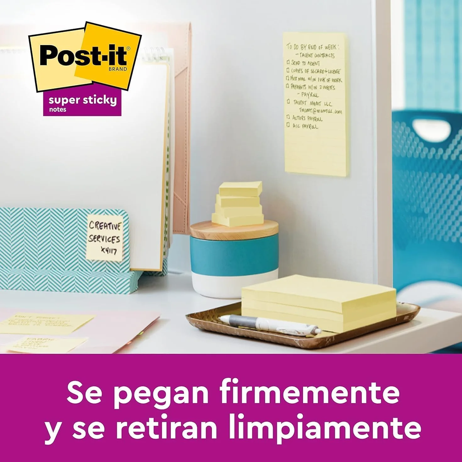 Post-it Super Sticky Notas, Canary Yellow, 76 mm x 76 mm, 90 hojas, 4 blocs + 2 Gratis