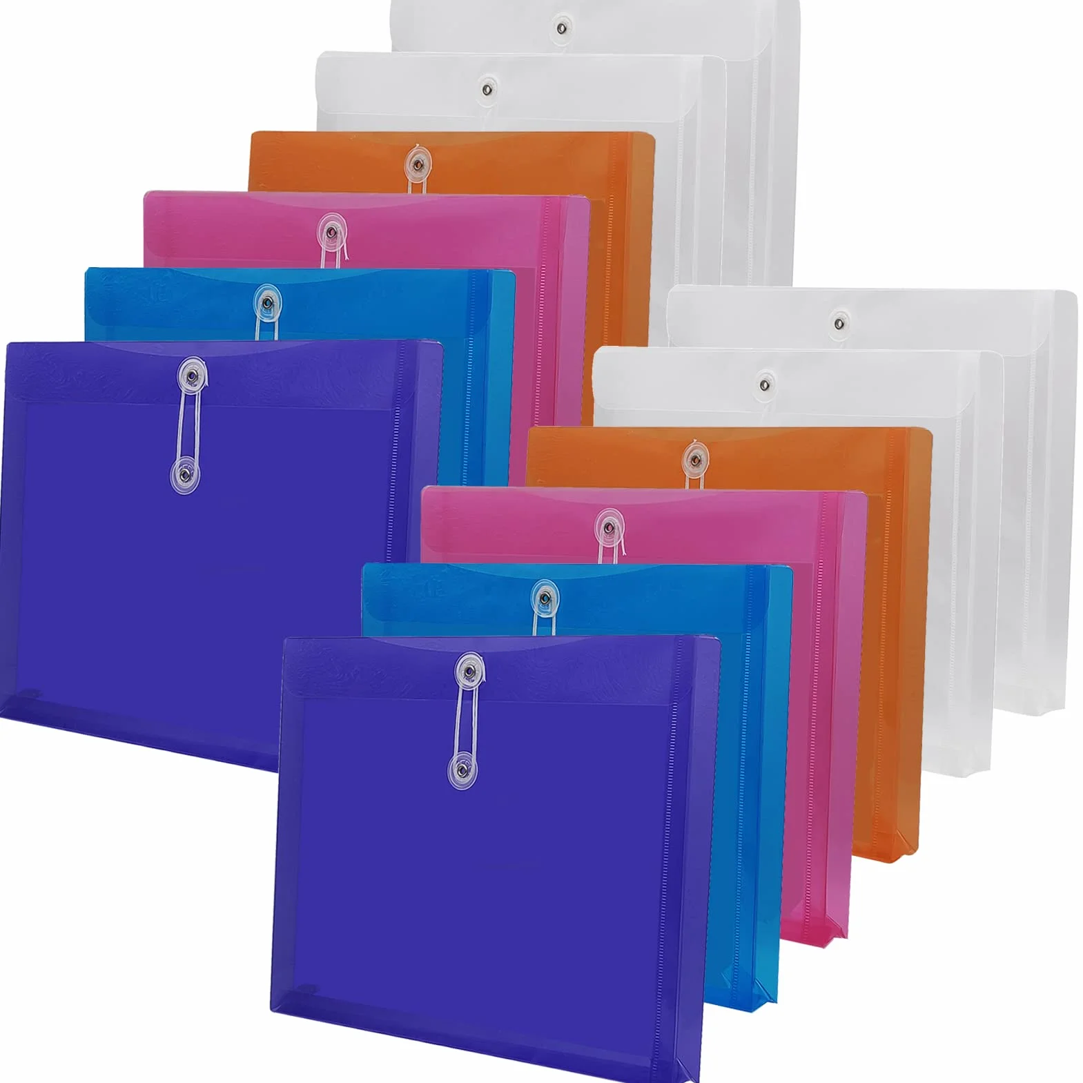 Sobre de cuerda de polietileno tamaño carta con refuerzo expandible, reutilizables, transparente, 12 paquetes