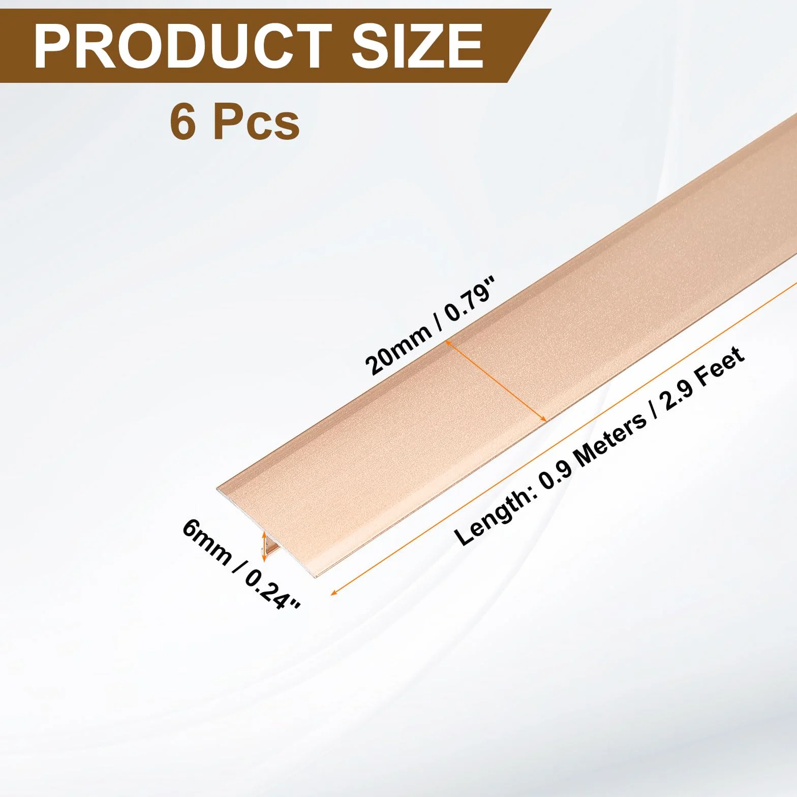 QUARKZMAN 6 Piezas De Molduras T De 2.9 Pies X 0.79" Para Transición De Pisos, Tapajuntas De Aleación De Aluminio Para Cubrir Huecos Entre Laminados, Vinílicos O Baldosas, Color Oro