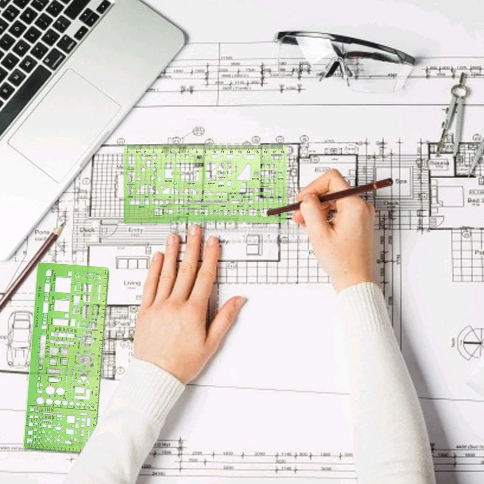 Plantillas de Dibujo Geométrico Regla Formas Geometricas 6 Piezas para Oficina Escuela