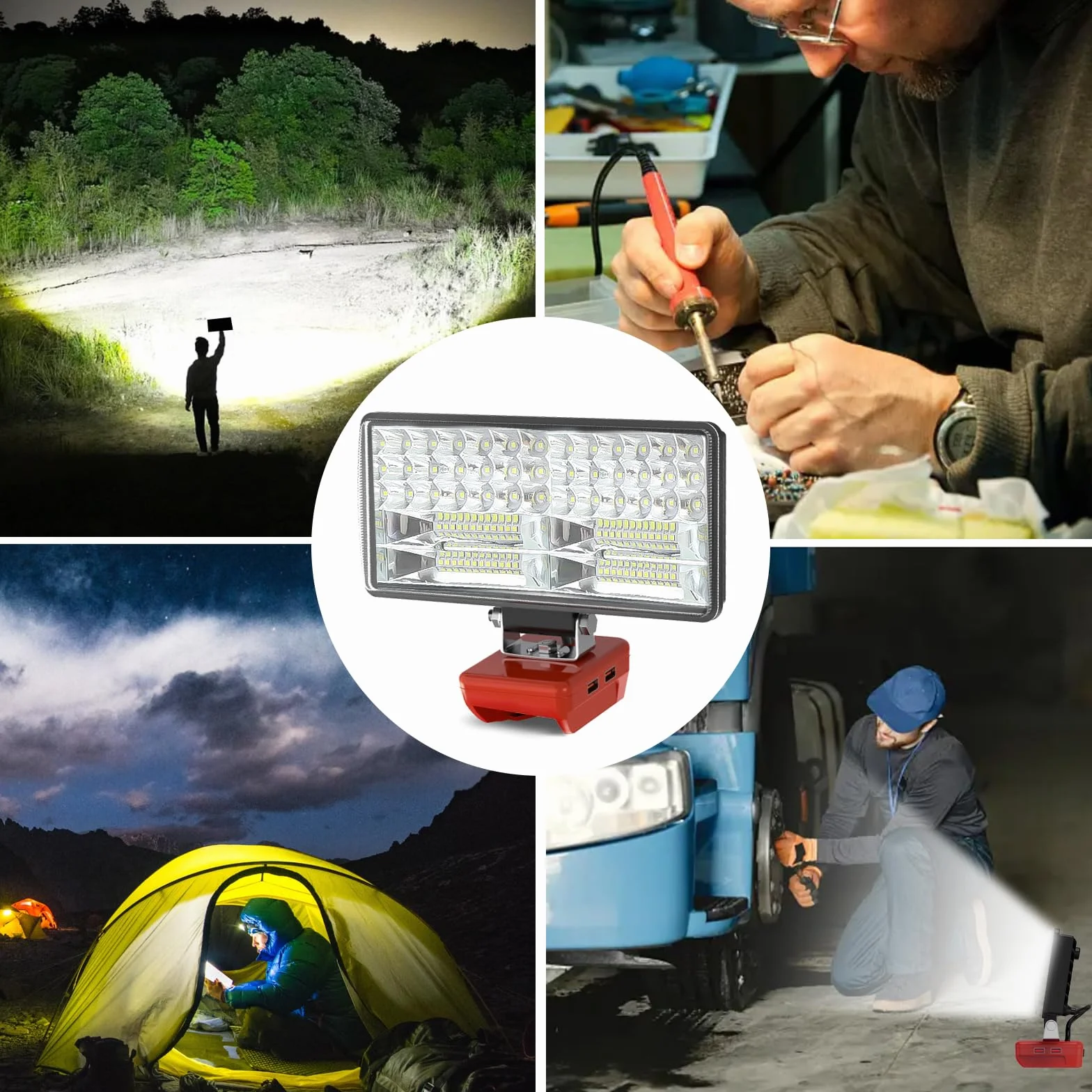 Luz Compatible con Milwaukee 18V,Lámpara de Trabajo Led Sin Cuerda 38W 6000Lm Linterna Recargable con Protección de Baja Tensión Y USB,Liderar El Camino Focos Alimentados por Baterías