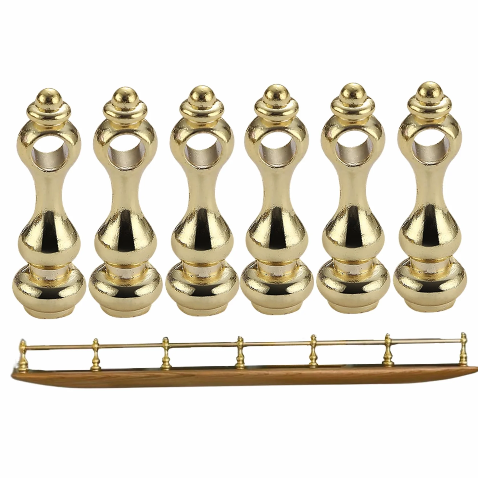 Riel de galería de 6 piezas, riel de estante de aleación de zinc, husillos de metal resistentes para escaleras, rieles de galería dorados para estantes, gabinete de vino, dorado