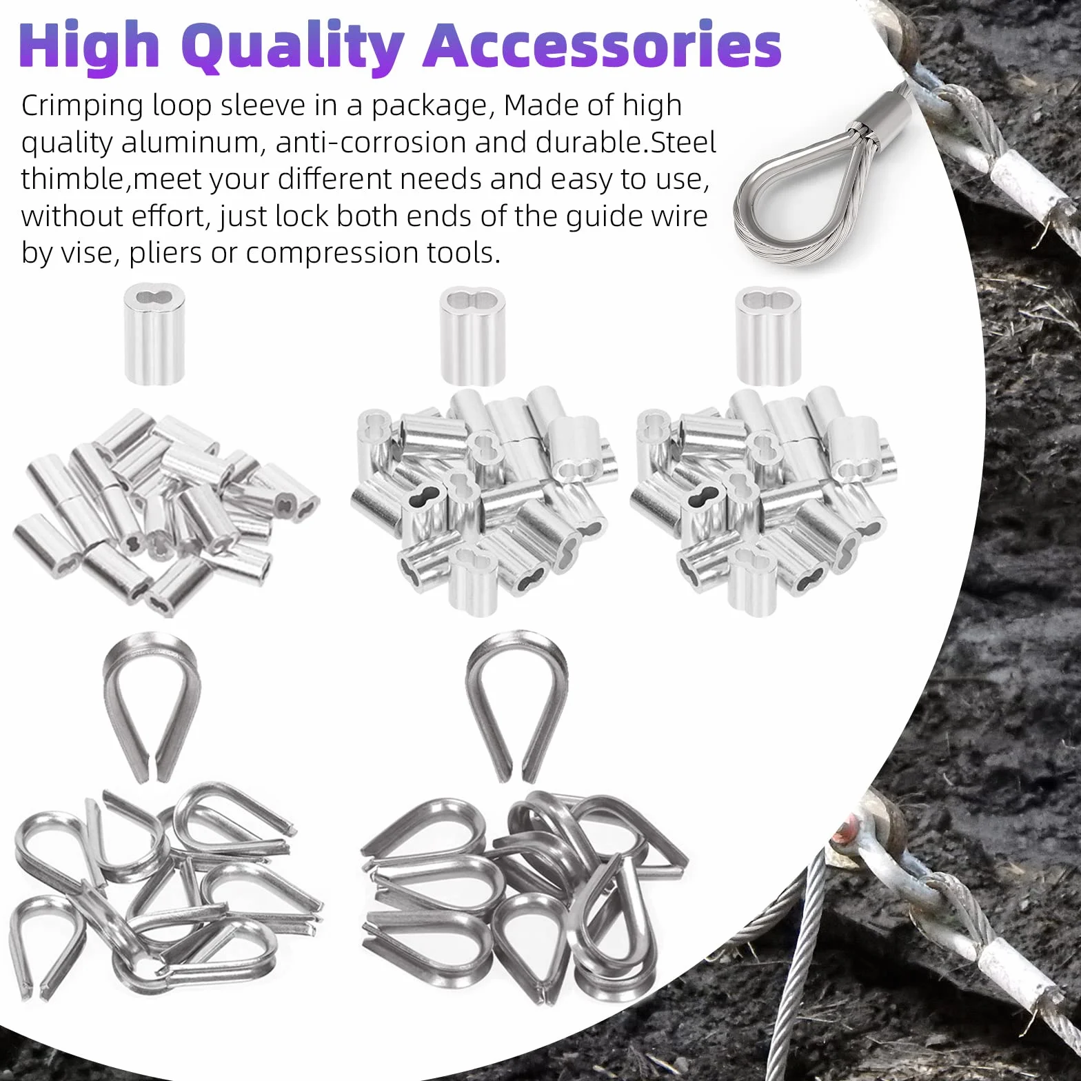 Swpeet 165 herramientas profesionales de crimpado de cuerda de alambre de hasta 2,2 mm y cortador de cables, manga de doble bucle de crimpado de aluminio con dedal de acero inoxidable y kit