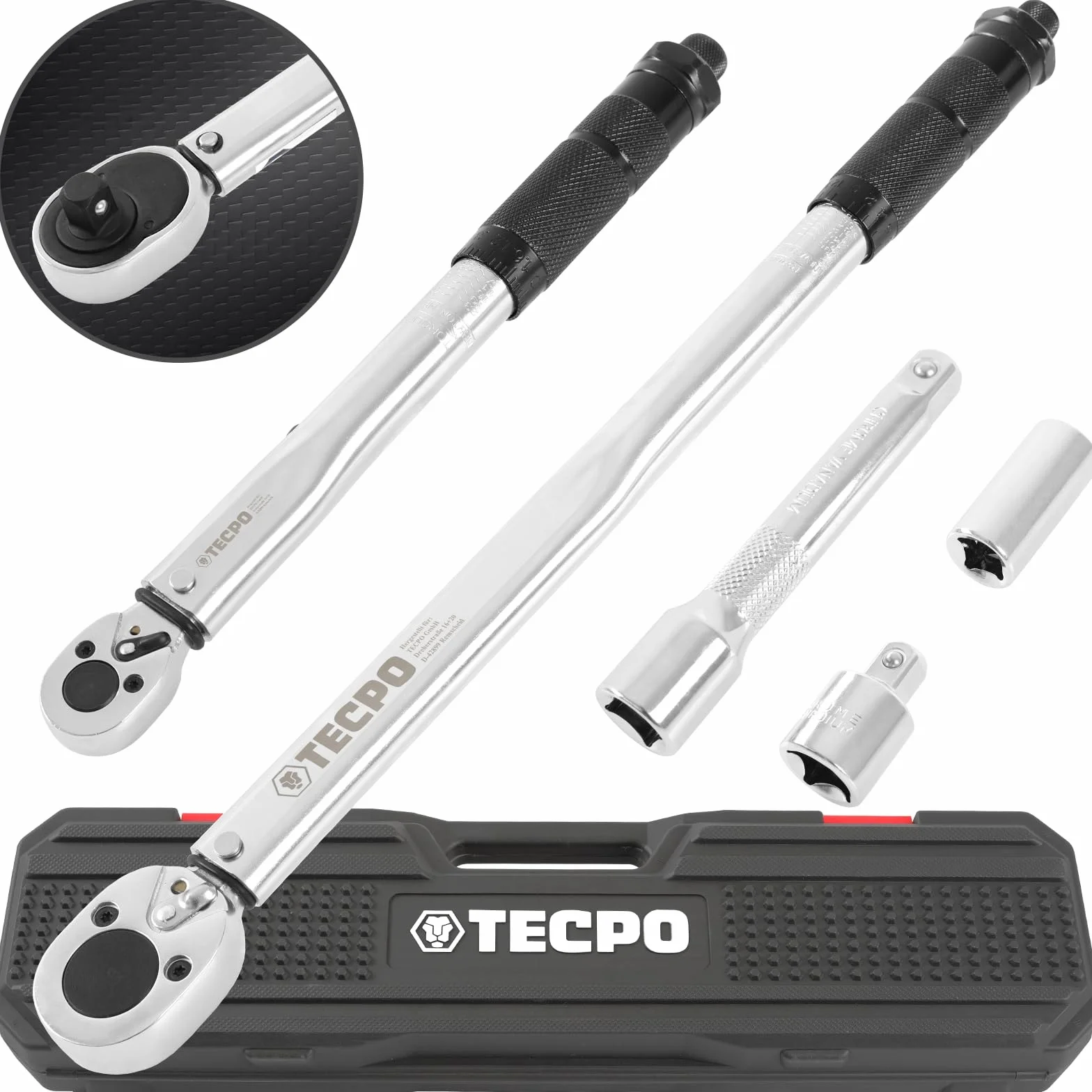 TECPO 2 llaves dinamométricas 1/2" 28-210 Nm + 1/4" 5-25 Nm herramienta de par