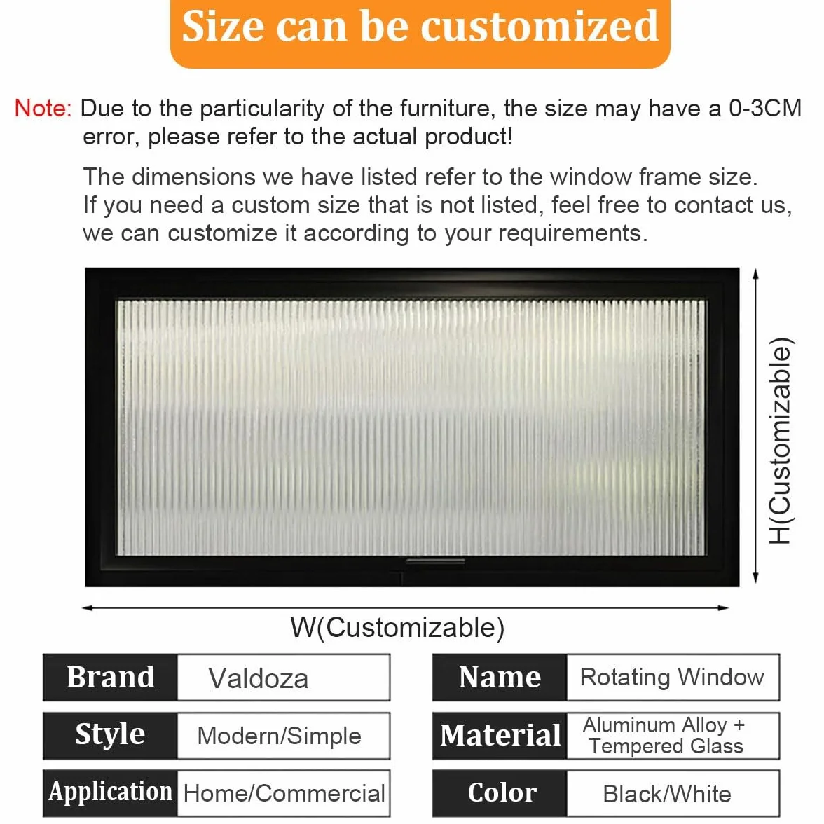 Ventana de vidrio templado giratoria de 360°, ventana de servicio corrediza vertical de aluminio con manija y cerradura, ventana de ventilación metálica empotrada para baño y cocina(White,WxH 60x30cm/