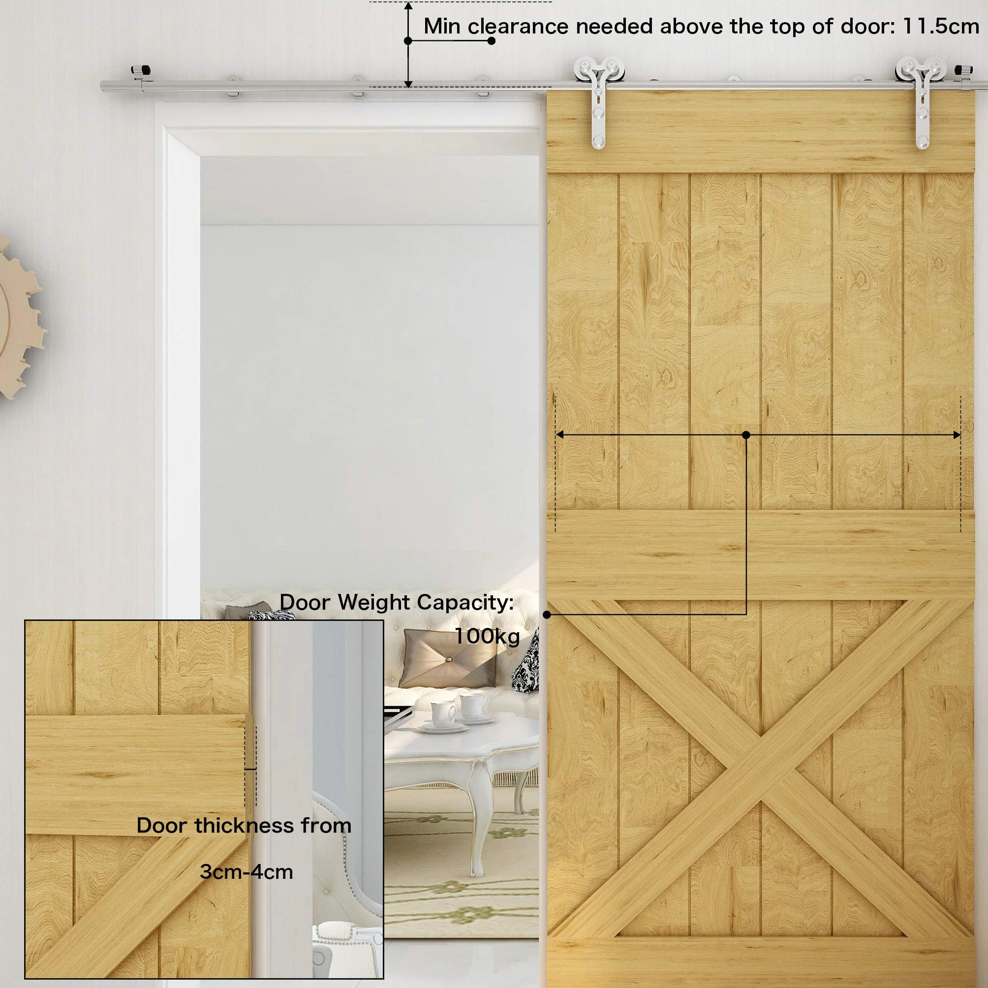 TSMST 5.5FT/167cm Herraje para Puerta Corredera Kit de Acero Inoxidable Accesorios para Puertas Correderas, Riel Juego para Puerta de Madera Soltera-Estilo Y