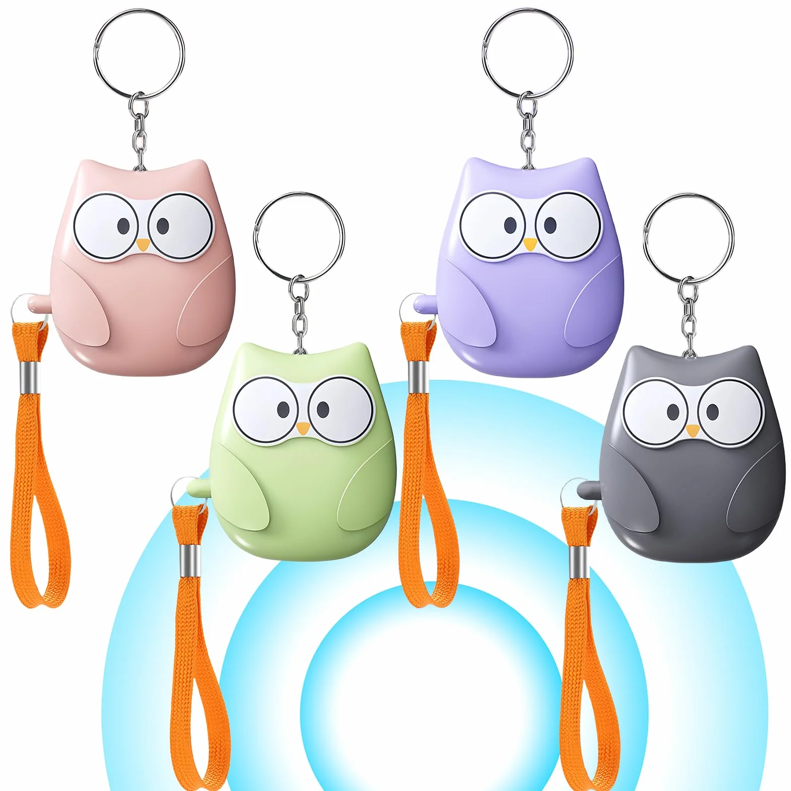 Sporgo 4 alarmas de bolsillo para mujeres: 130 dB – Autodefensa con luz LED y anillo llavero, estilo búho para mujeres, niños, ancianos