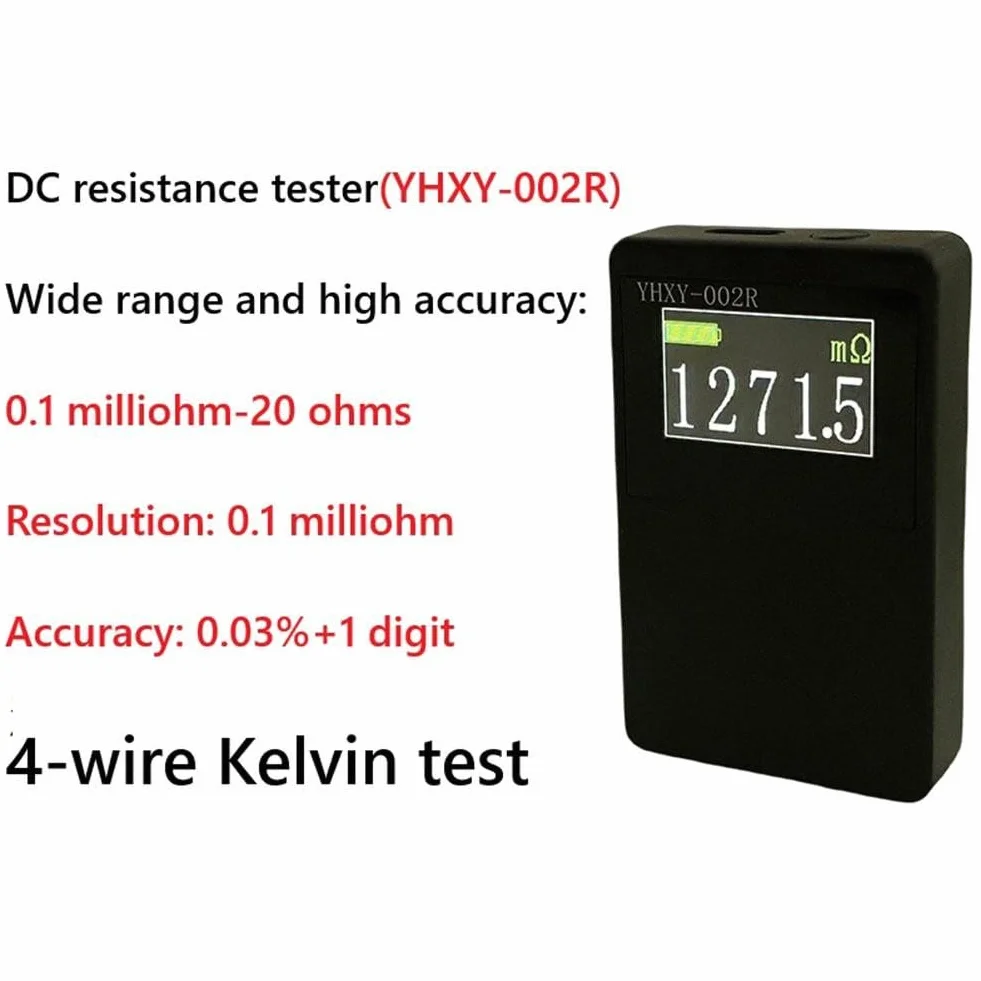 Miliohmímetro CC de 0,1 mR a 20 ohmios, comprobador de resistencia con 0,03 % de precisión, prueba Kelvin de 4 cables, pantalla LCD, batería de litio integrada