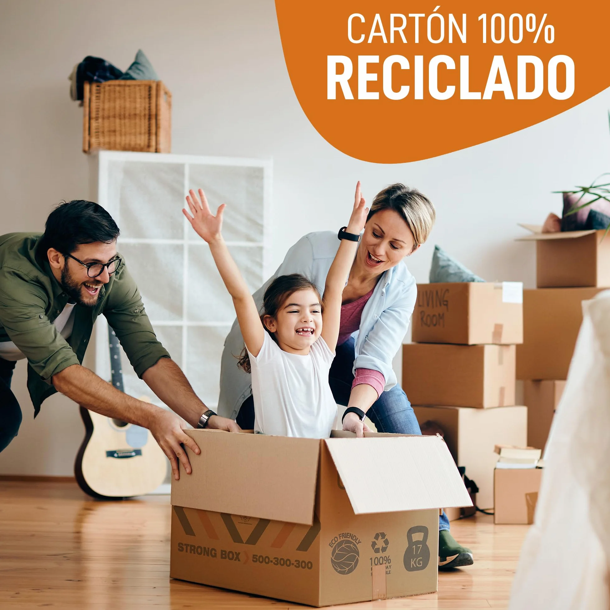 Cajas Mudanza 10 Pack + Rollo Burbujas - Cajas Carton 50x30x30 Reforzadas FSC Reutilizables
