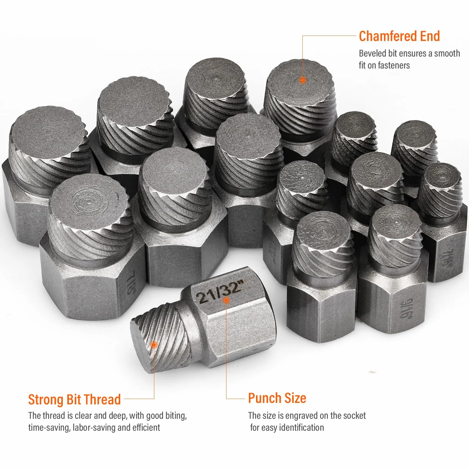 Juego de 25 Extractor de Tornillos, Profesionales Extractor de Tornillos Rotos, Extractores de Tornillos Izquierdos para Remover Pernos, Tornillos y Tornillos de Cabeza Hexagonal Rotos