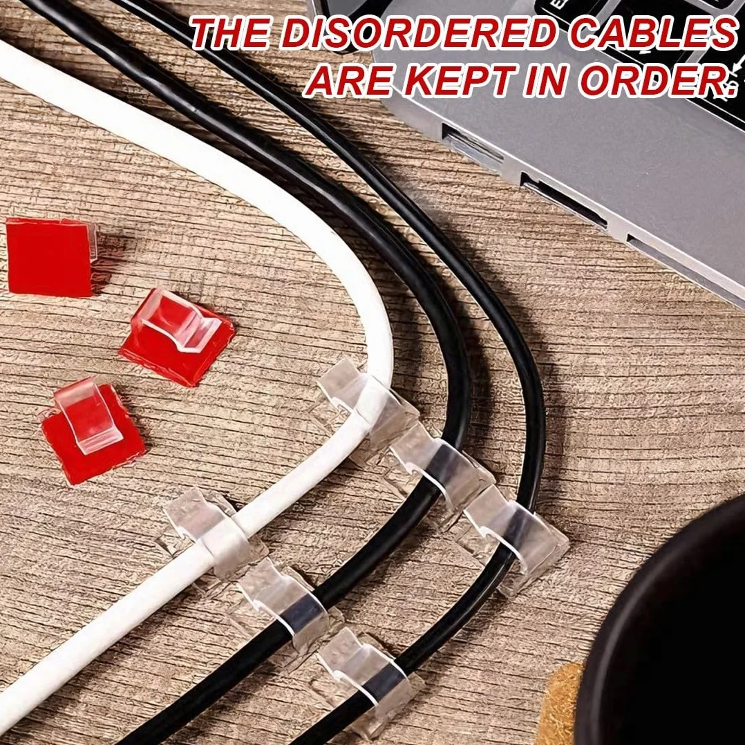 Ganchos Adhesivos para Pared Exterior, 60 Pcs Cables Autoadhesivos,Resistentes, para Organizar Cables en Muebles y Paredes, Aptos para Uso en Interiores y Exteriores