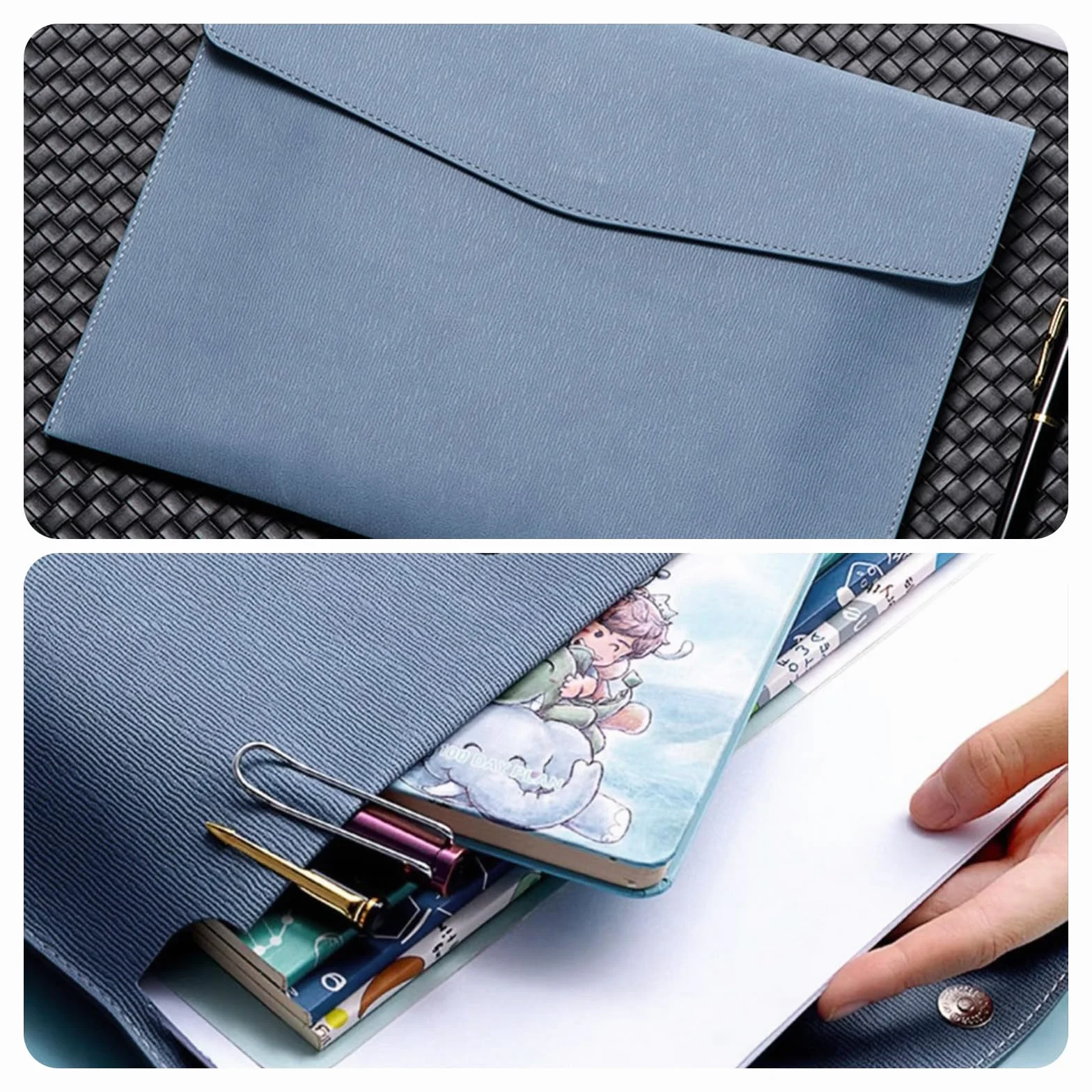 Skyzone Cartera de Documentos A4 Cuero PU Organizador Viaje Impermeable Cierre Presión Azul