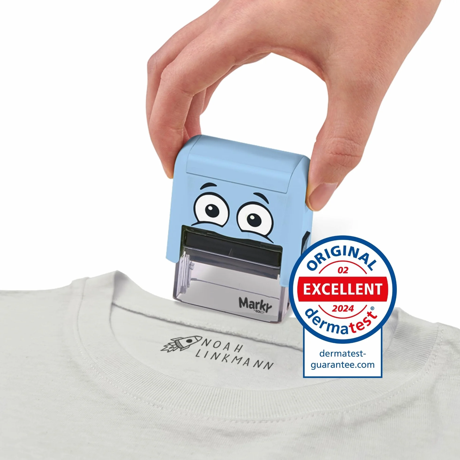 Sello Personalizable para Niños con Tinta 1000 Impresiones Kit Etiquetas Cinta Termoadhesiva Azul