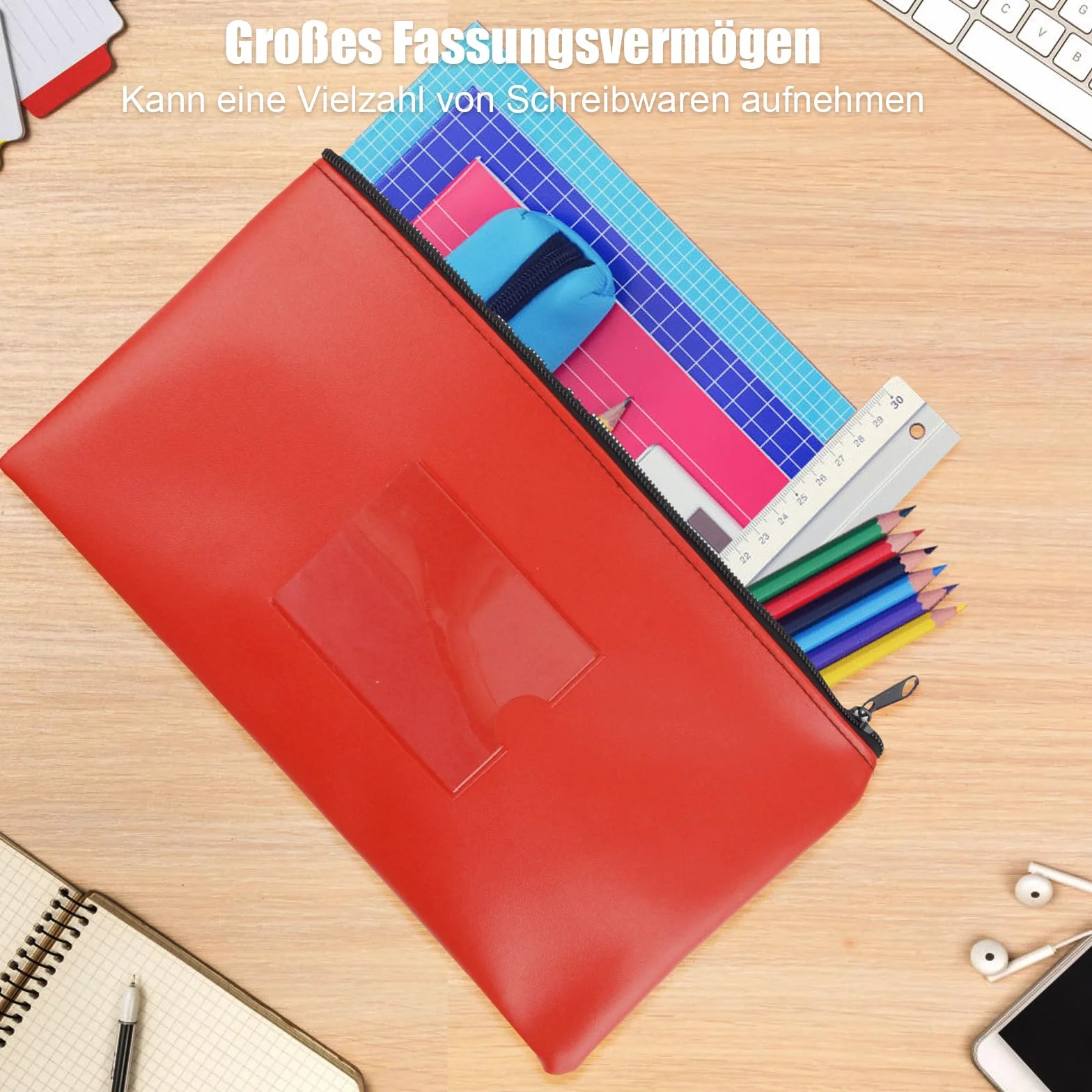 Bolsa para Guardar Dinero de PU Cuero Impermeable con Cremallera 27x15cm, 4 Piezas