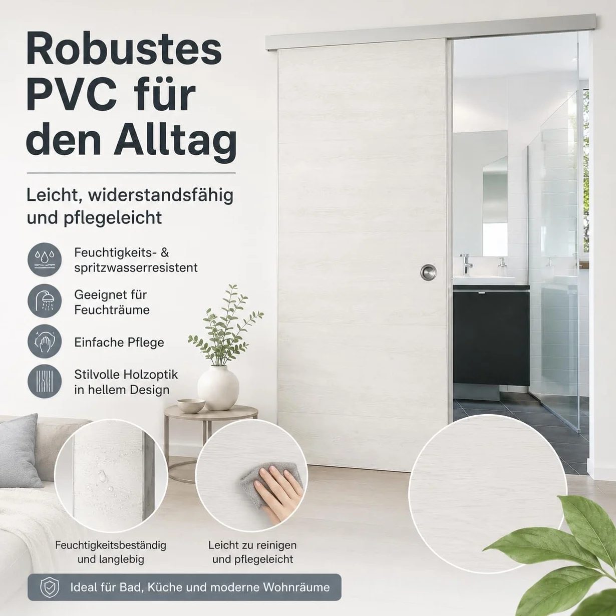 Puerta corredera de plástico, Grosfillex, 79450C06, kit completo, 87,4 x 216,8 cm, color madera blanco
