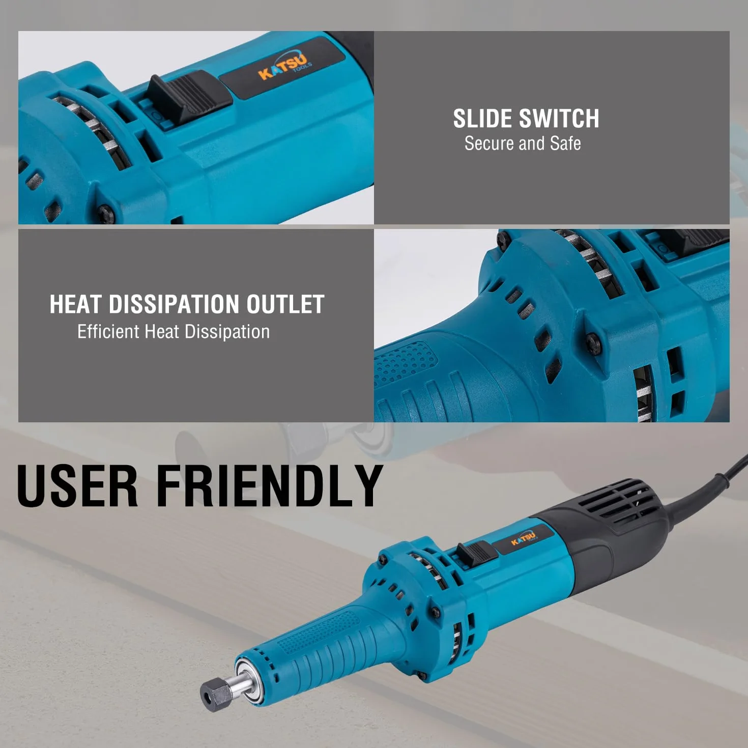 KATSU Tools Amoladora troqueladora, amoladora recta eléctrica profesional de 710 W, herramienta rotativa con portabrocas de 6 mm y 6,35 mm para pulir, pulir, grabar y tallar