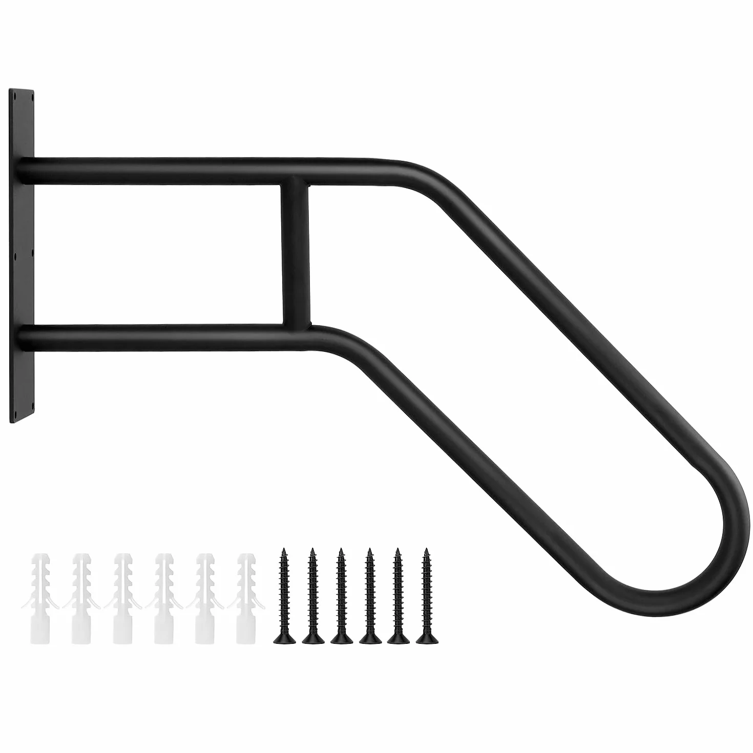 QWORK® Barandillas de seguridad para exteriores de 66 cm, barandillas para 1-3 pasos, manija de seguridad en forma de U, para jardines, hoteles, escuelas, entrada de porches, negro