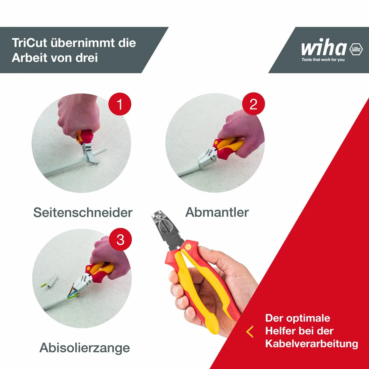 Wiha Alicates de instalación TriCut Professional electric 170 mm, 7" (38552)