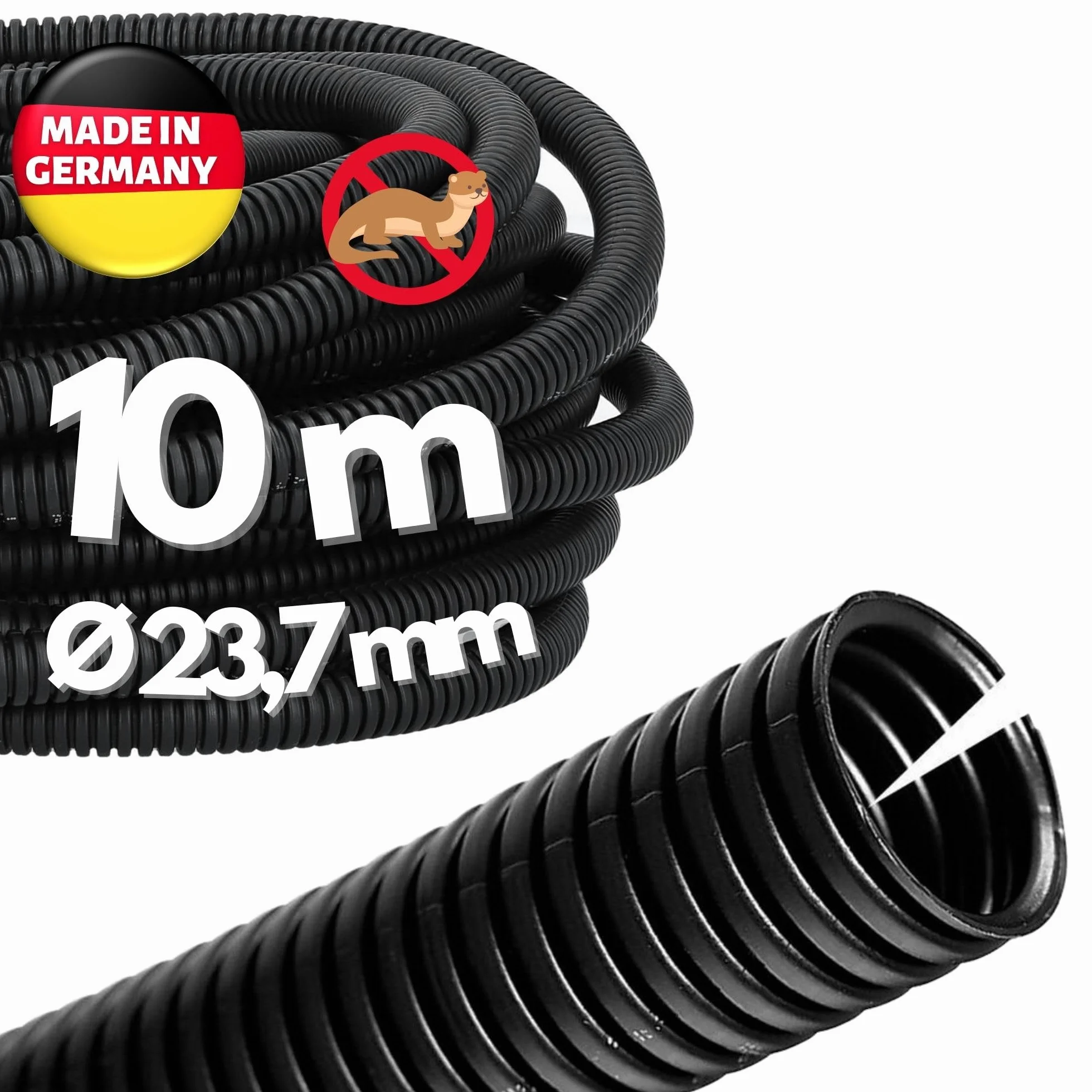Kalitec - 10m Tubo Corrugado Ranurado NW 23 para Protección de Cables | Manguera abierta de polipropileno resistente a UV y calor, diámetro 28mm, ideal contra martas en motores y aplicaciones