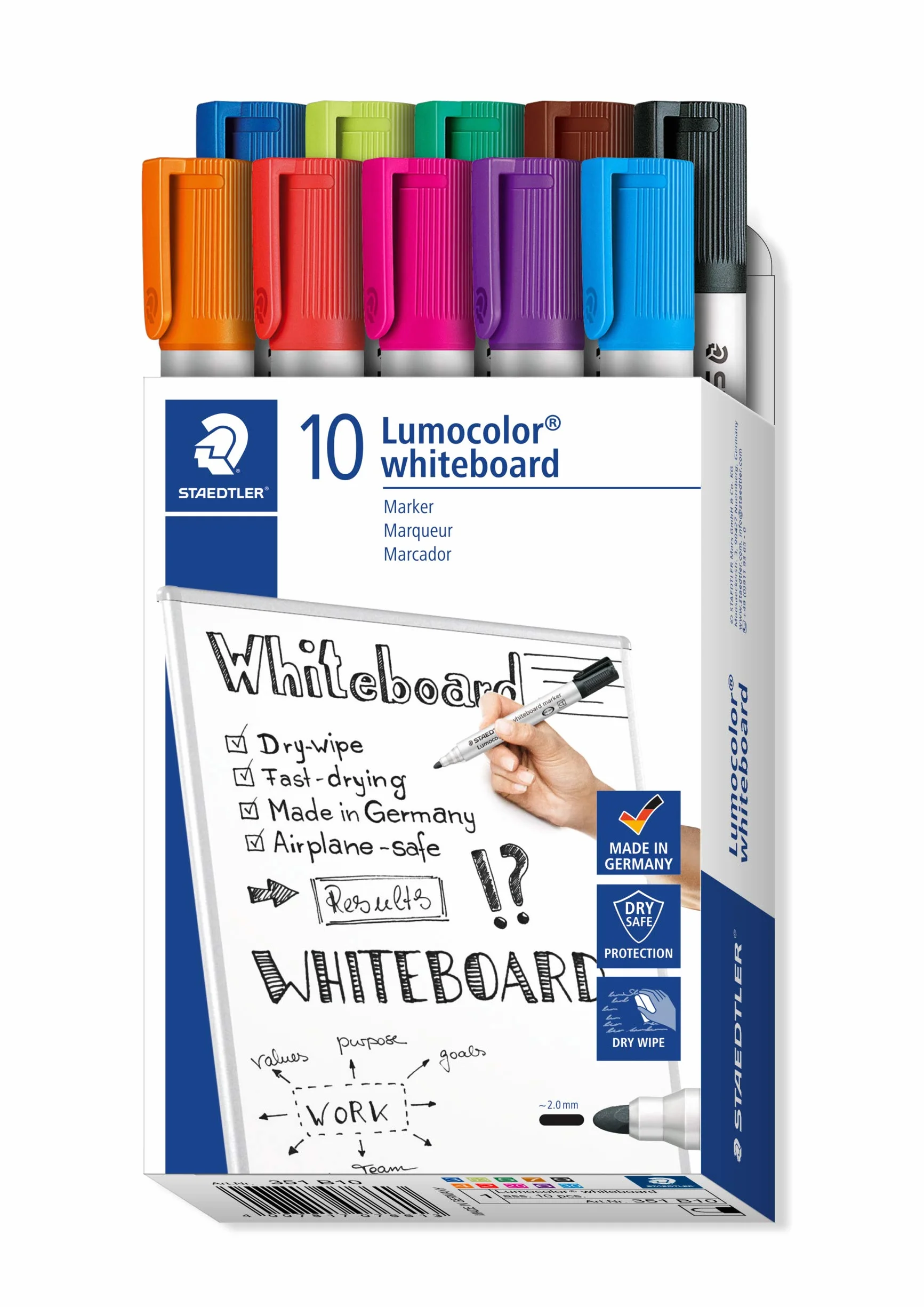 STAEDTLER 351 B10 Lumocolor Whiteboard Marker Estuche 10 marcadores pizarra blanca colores surtidos