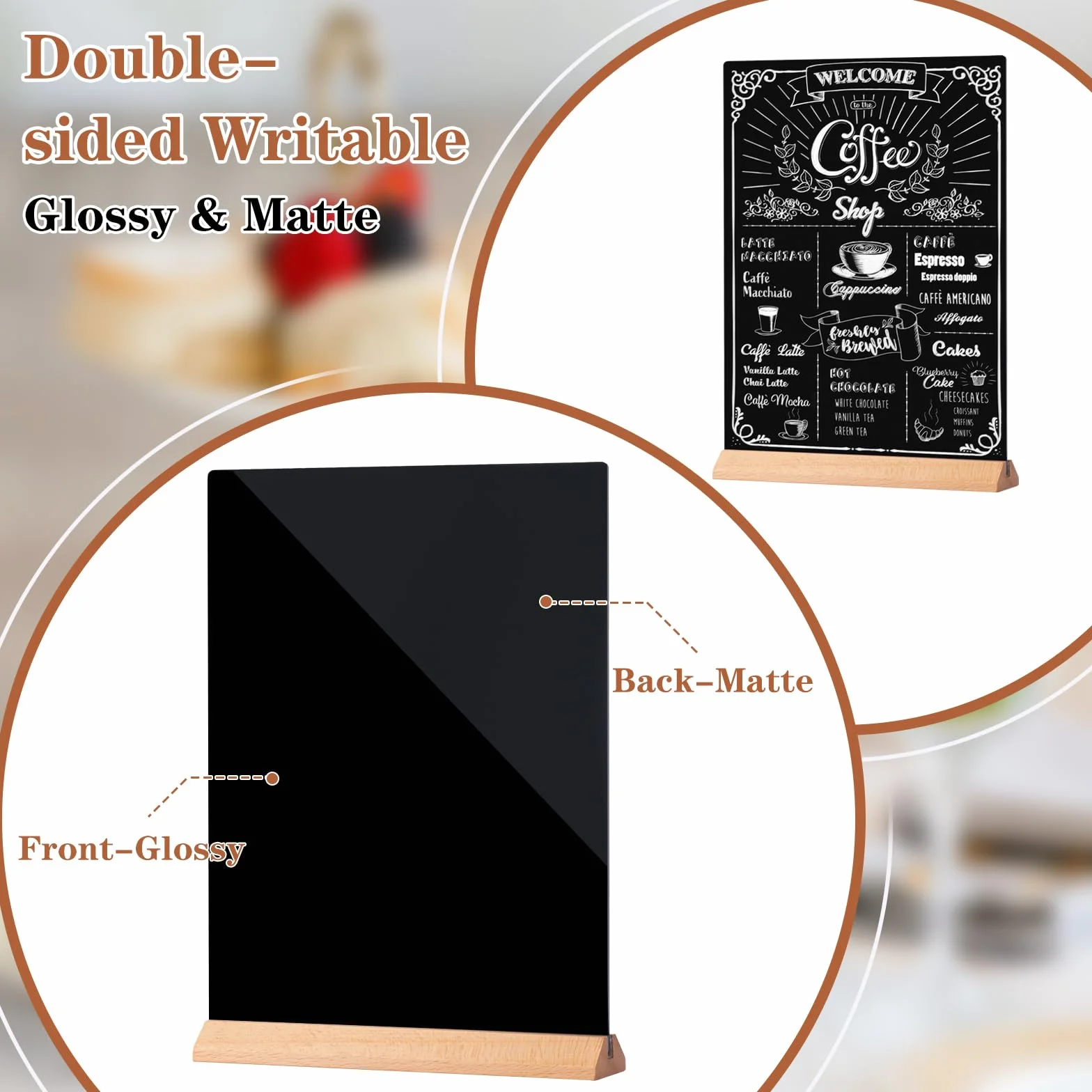 Letreros de Pizarra A5 Mini Doble Cara con Soporte, Tablero de Tiza Acrílico para Menús