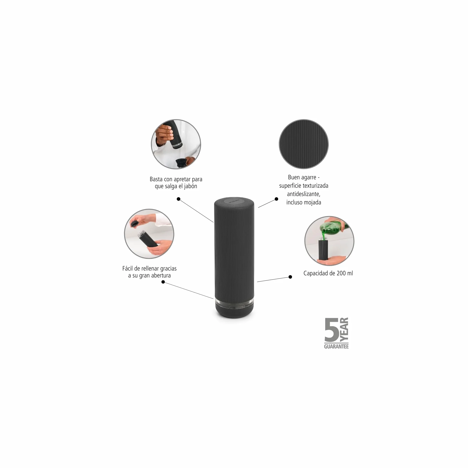 Brabantia Exprimidor de jabón SinkStyle Dispensador de cocina antigoteo 200 ml Dark Grey